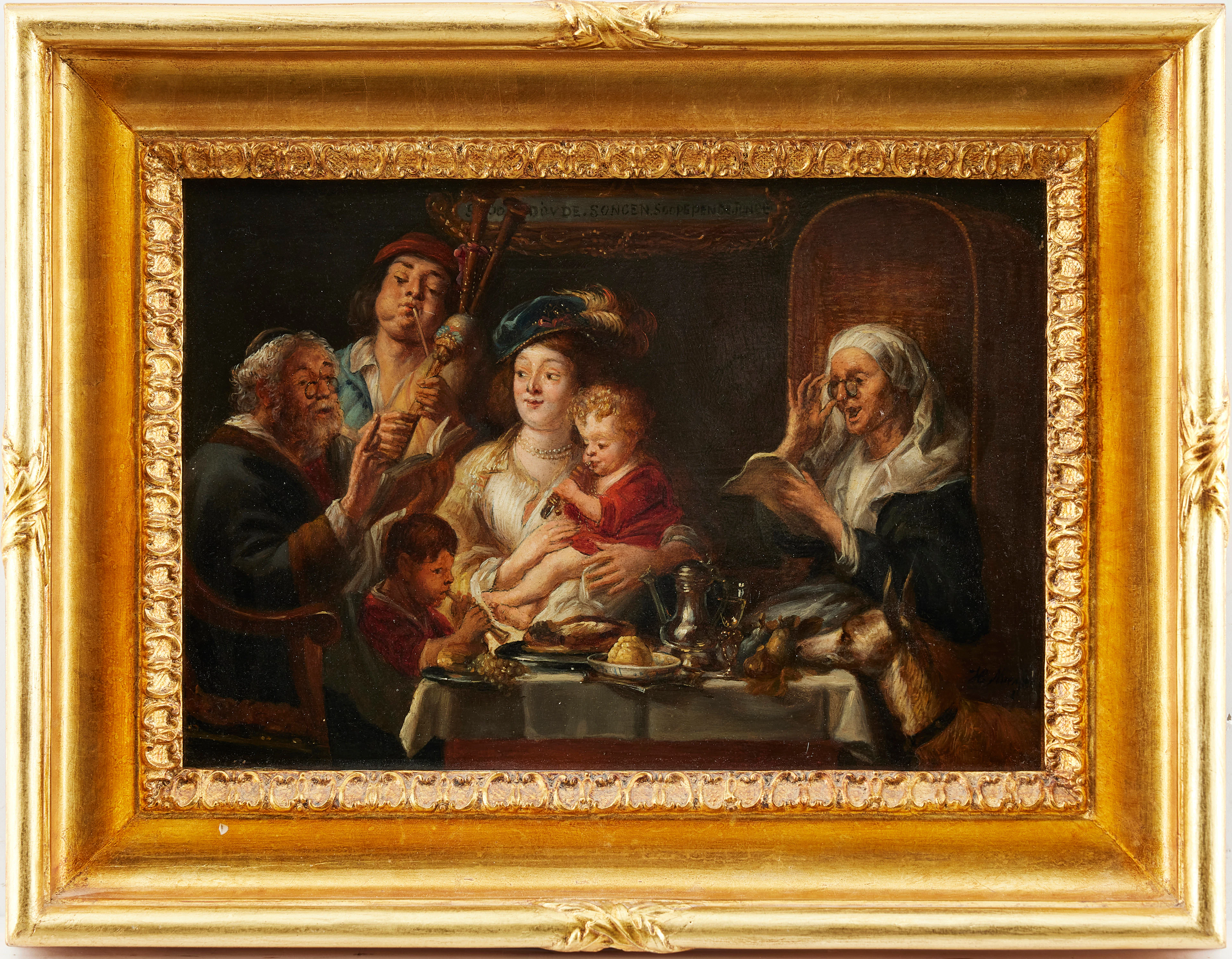 JACOB JORDAENS. hans art, "As the Old Sang, So the Young Pipe".