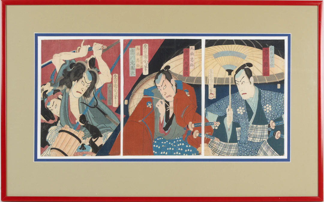 OIDENTIFIERAD KONSTNÄR. Träsnitt, triptyk, Japan, 1800-tal.