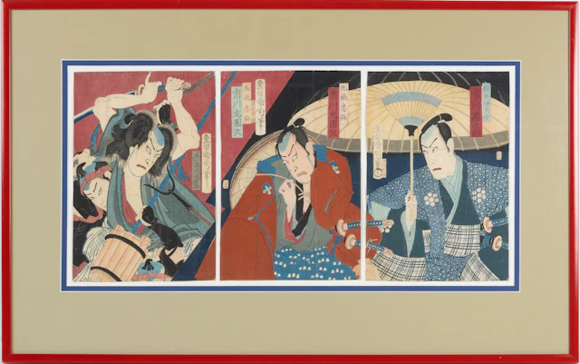 OIDENTIFIERAD KONSTNÄR. Träsnitt, triptyk, Japan, 1800-tal.