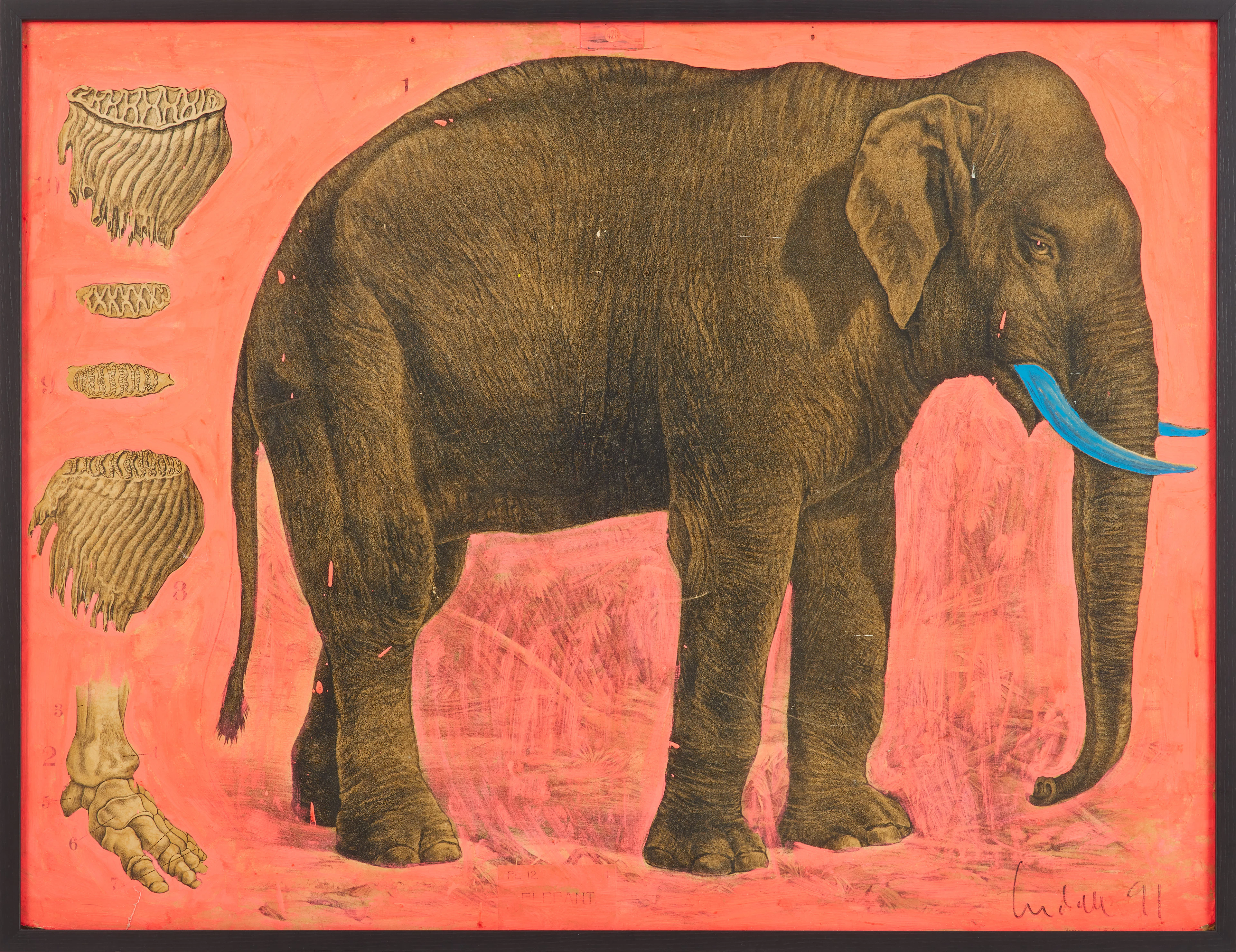 ULF LUNDELL. Elefant, akryl på grafiskt blad, signerad, daterad 91.