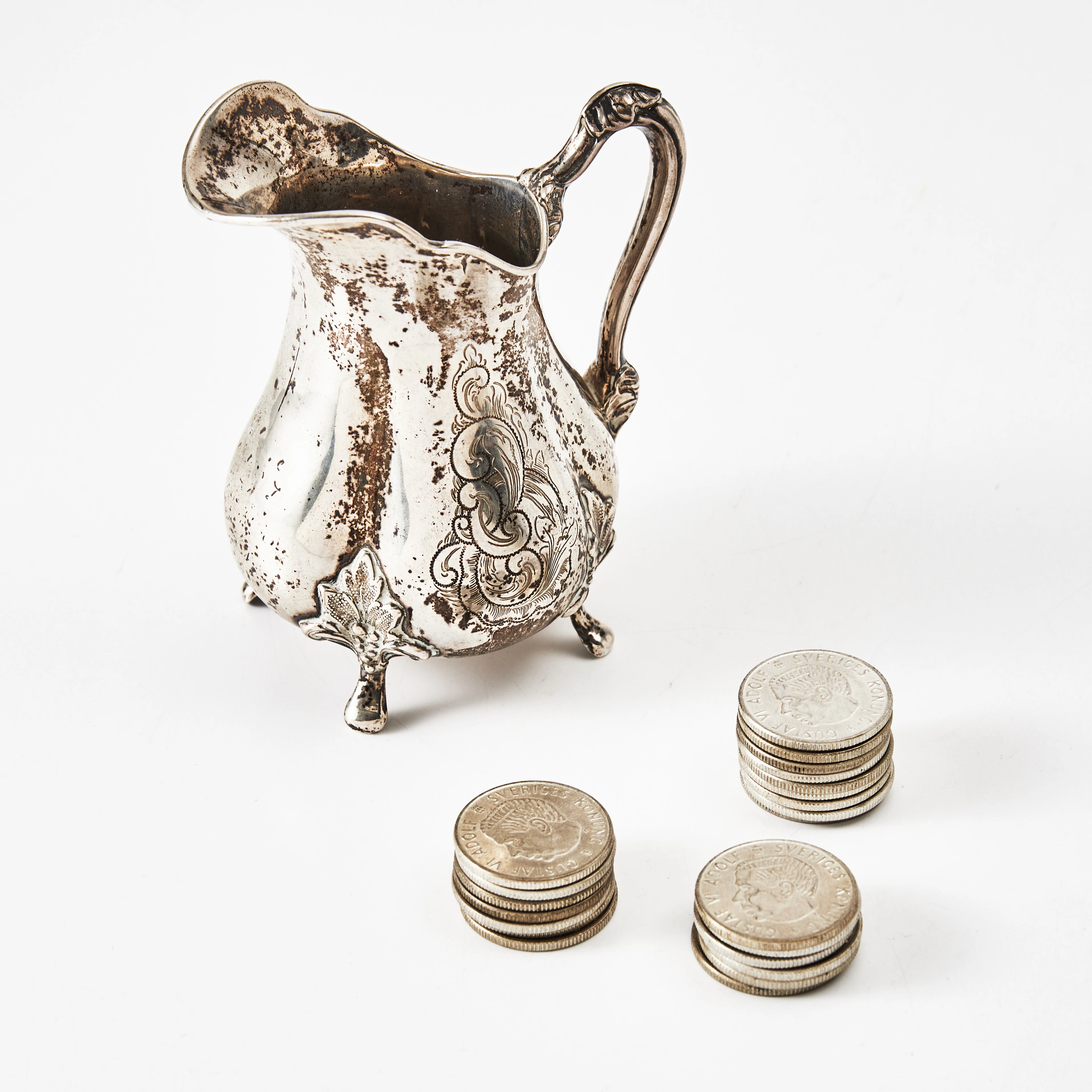 GRÄDDKANNA, silver Christopher Creutz, Stockholm 1861, 22 st. 2-KRONOR