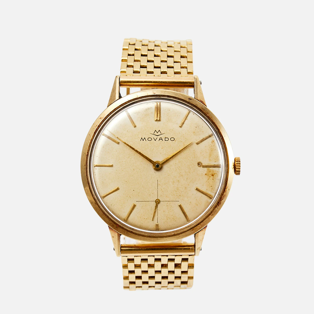 MOVADO (Switzerland), boett i 14 k guld, 33,5 mm, länk i 18 k guld, 1960-tal.