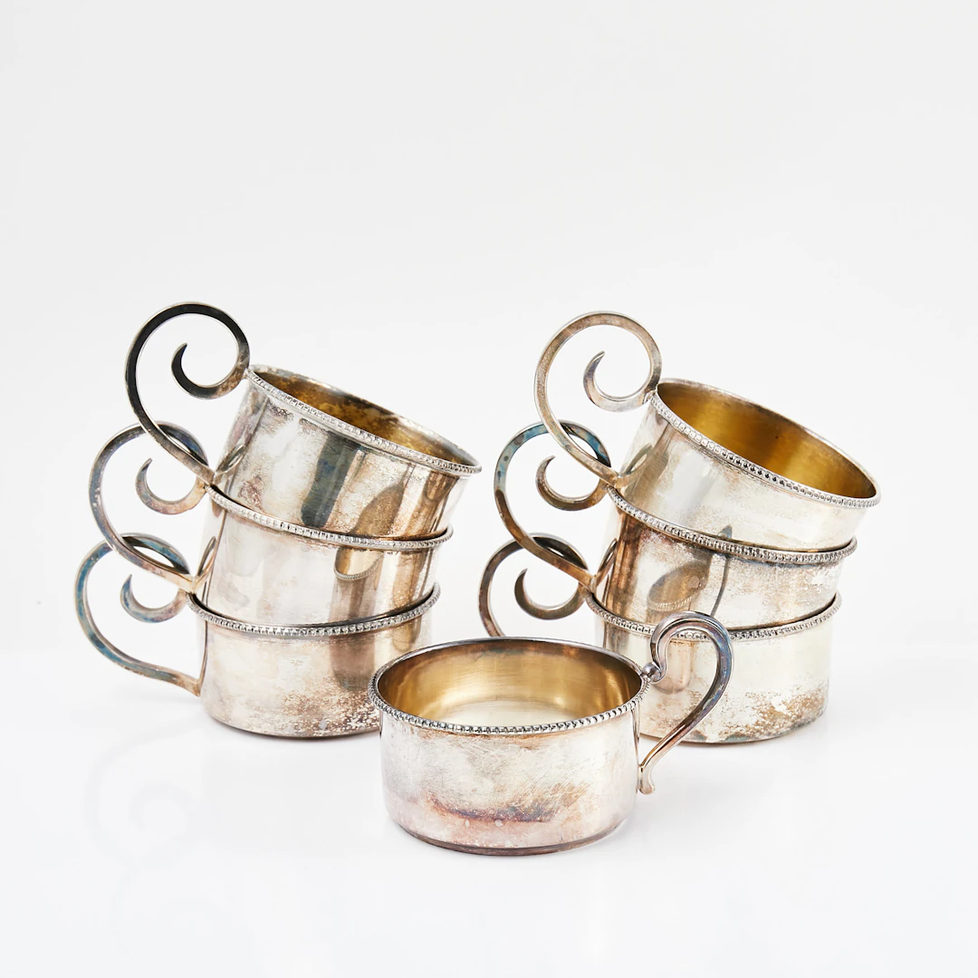 JAN SJÖBERG, 6+1 glashållare i silver, Stockholm 1953.