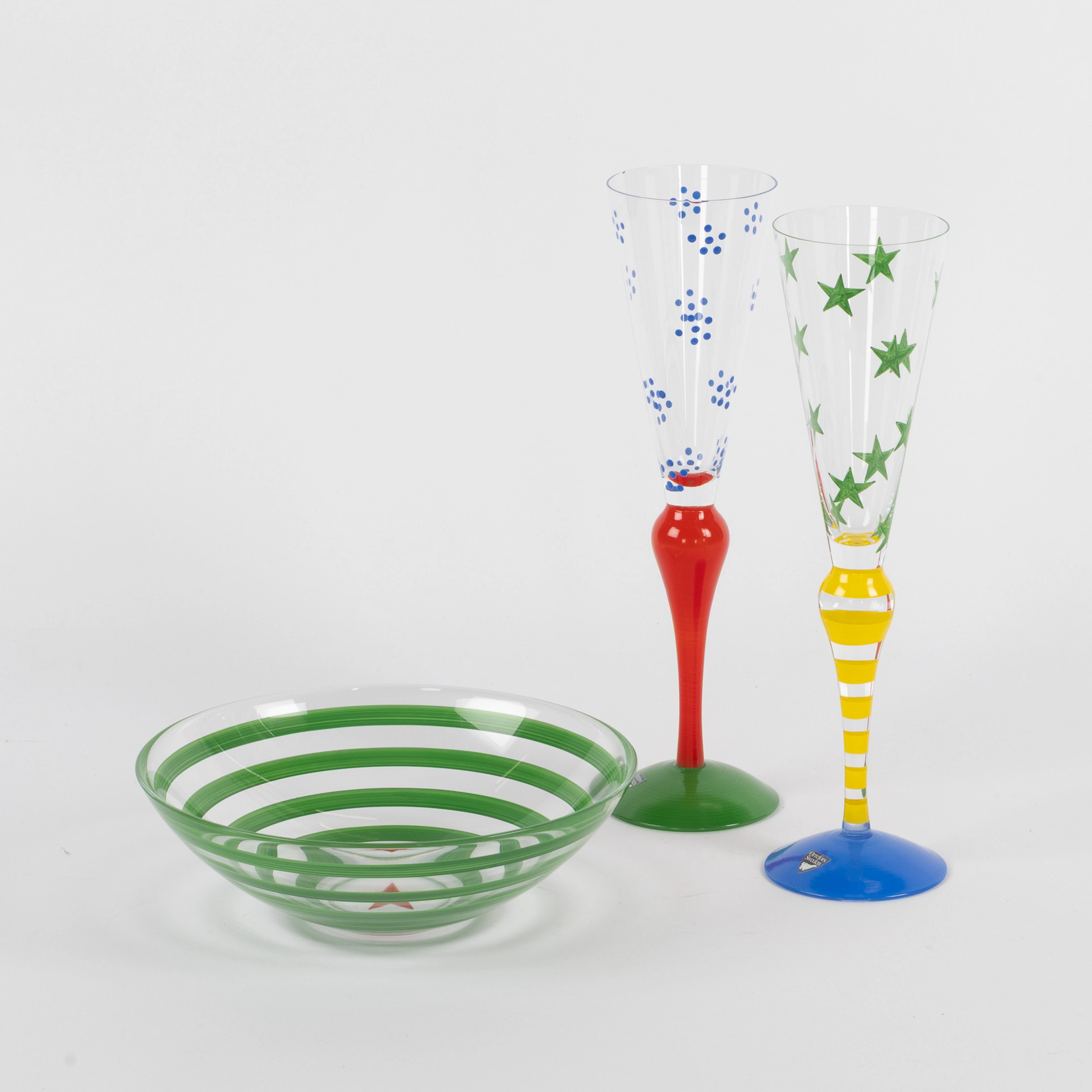 ANNE NILSSON. Champagneglas och skål, "Clown", Orrefors.