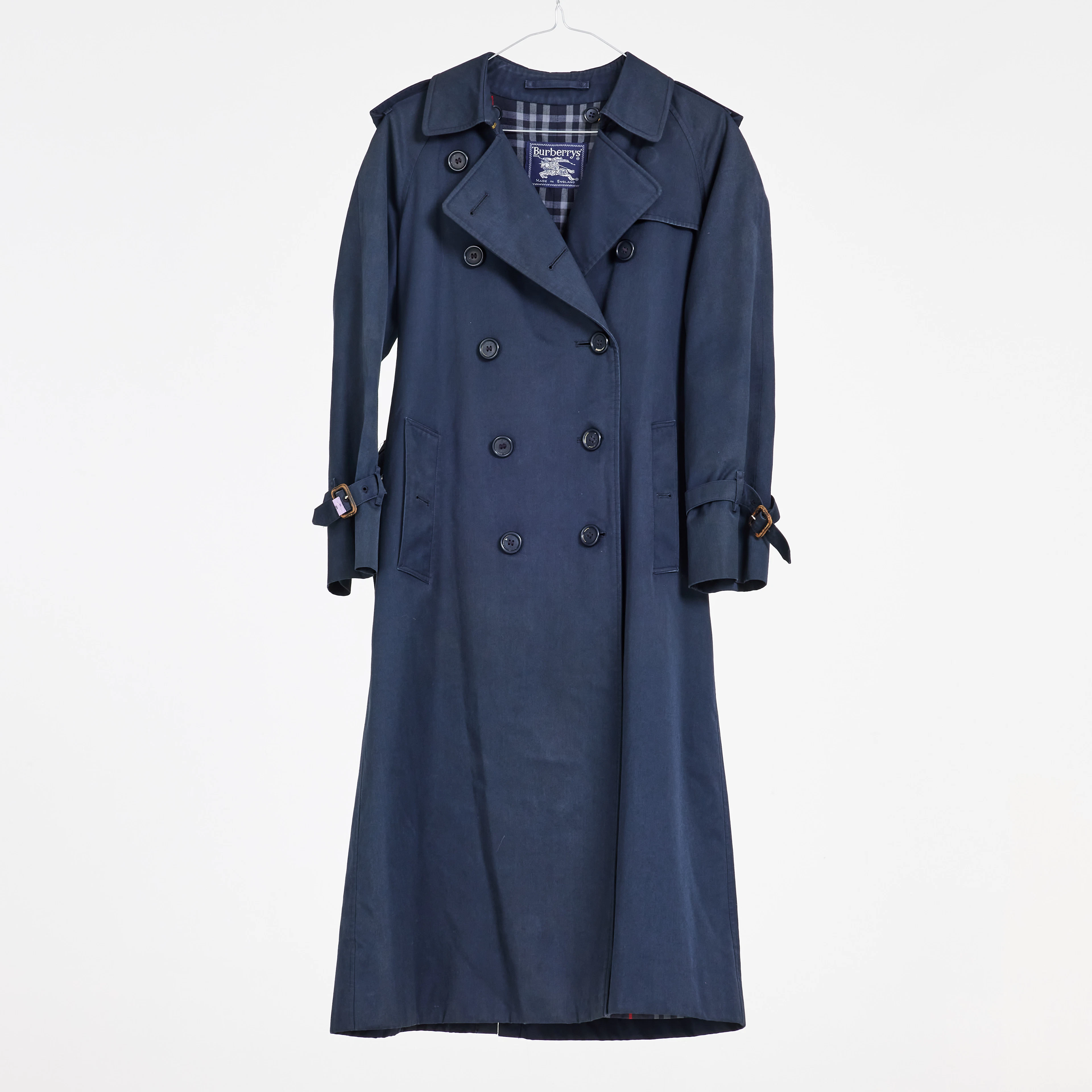 BURBERRY. Trenchcoat, marinblå, med avtagbart foder i 100% ull.