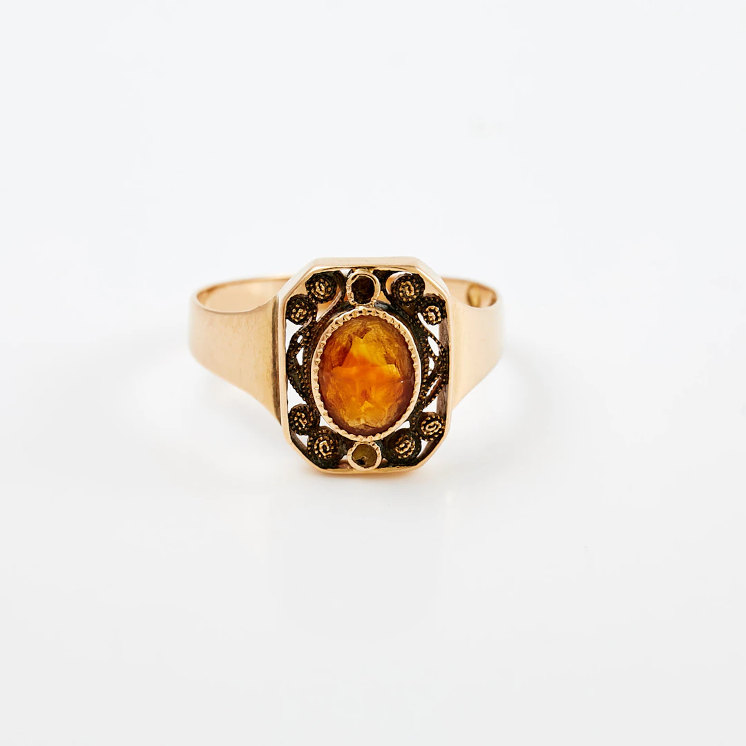 RING, 18 k guld, 1 ovalslipad citrin, filigrandekor, Anderson K, Stockholm