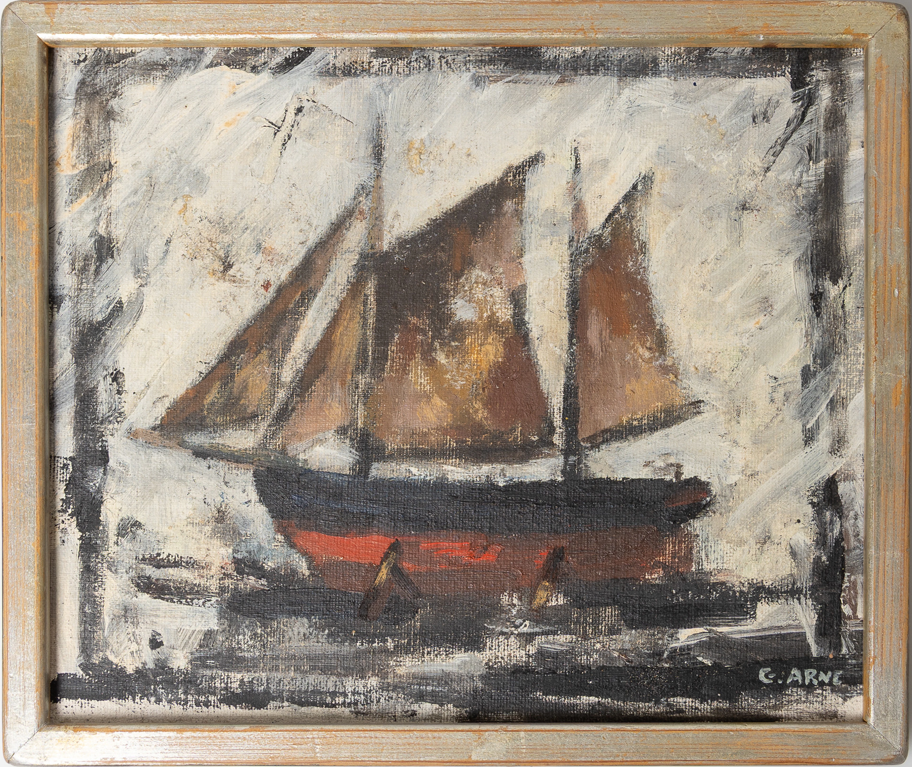 GUSTAV ARNE. "Skutan Ingeborg, 1998 Höganäs", olja på pannå, signerad.