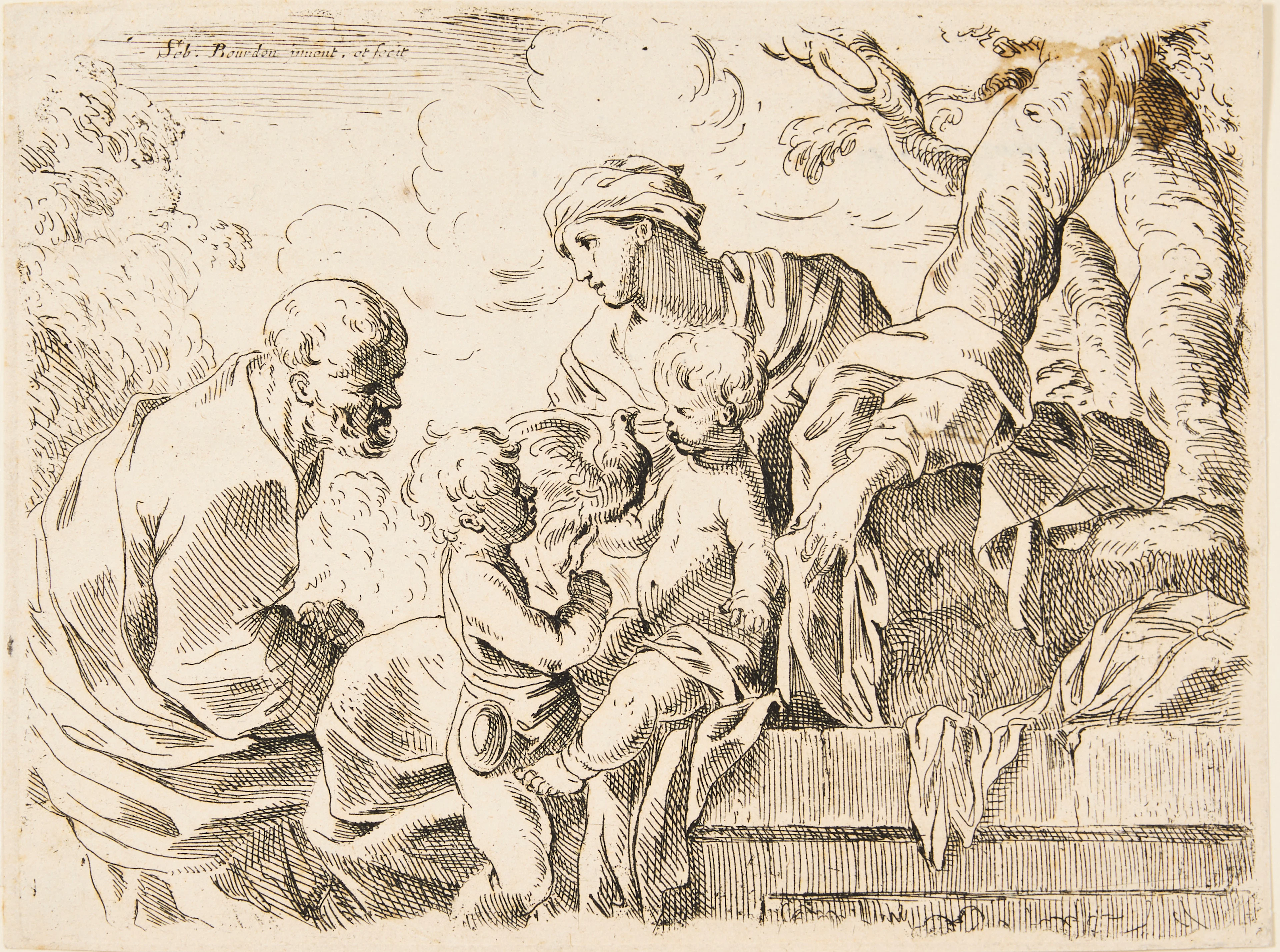 SÉBASTIEN BOURDON (FRANCE 1616-1671). "The Holy Family with St. John