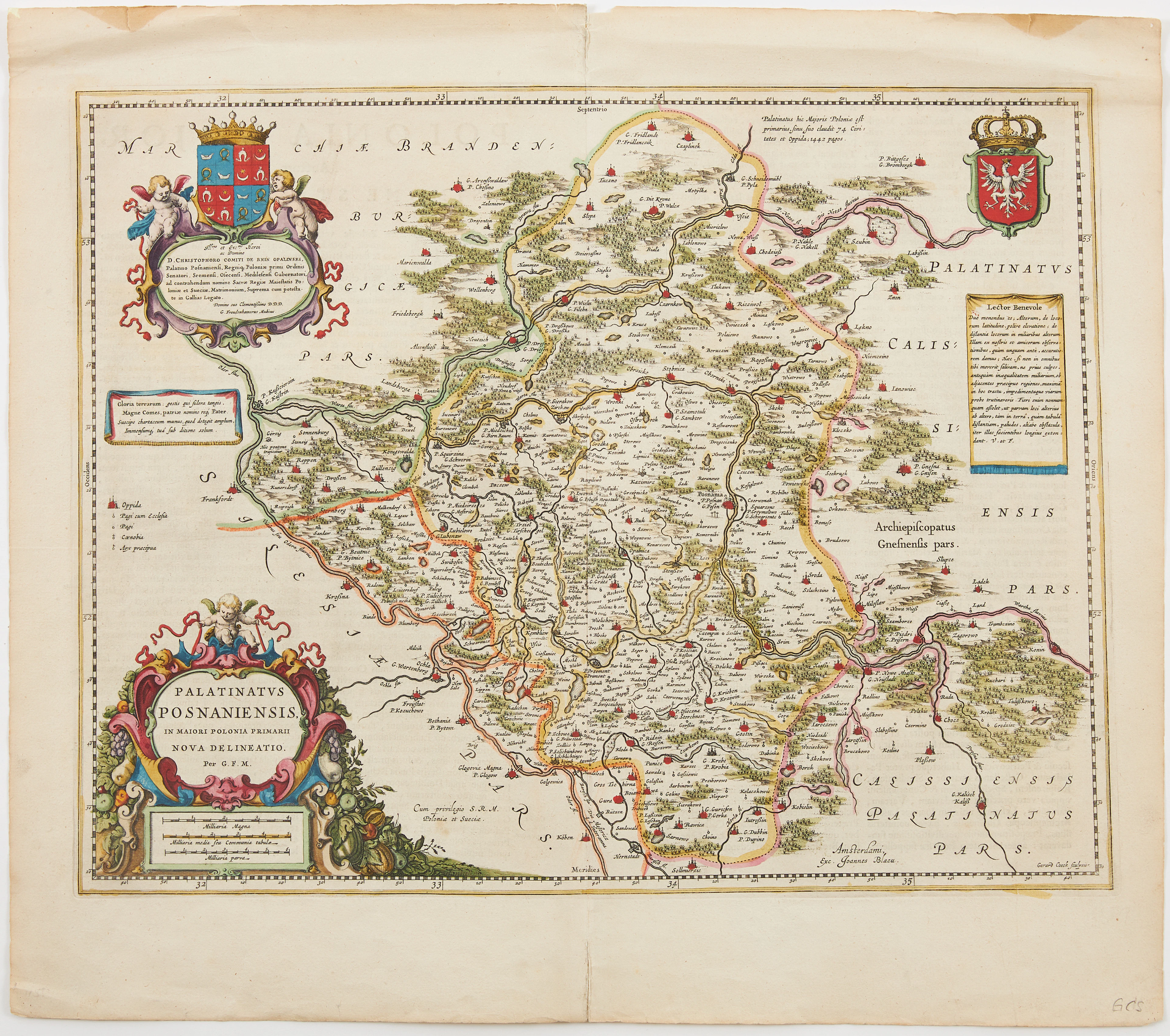 MAP OF POLAND BY BLAEU, Palatinatus Posnaniensis, c. 1660.