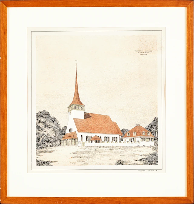 WOLTER GAHN (1890-1985). Kyrka, bläck och akvarell, signerad Wolter Gahn A.