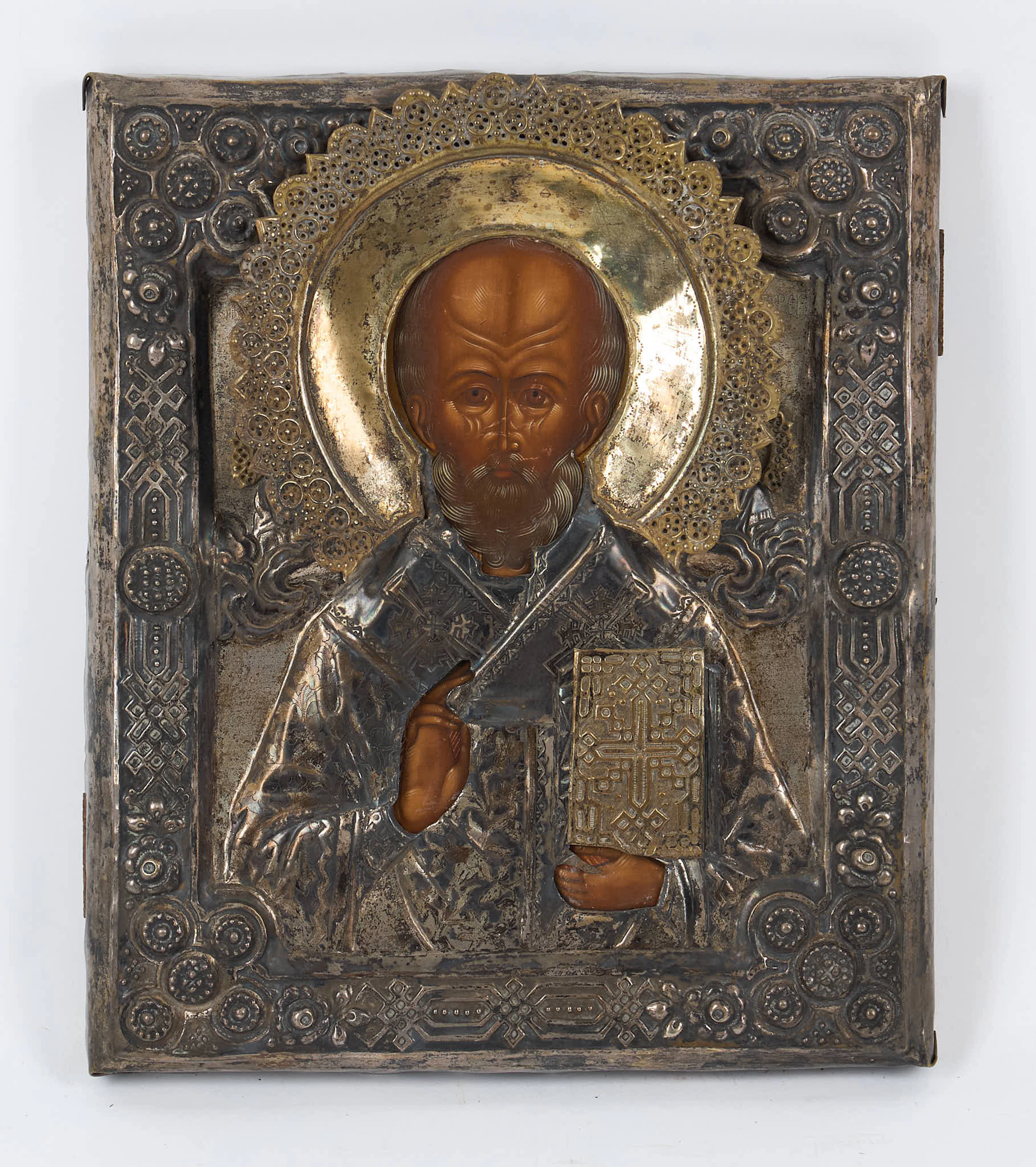 IKON, Heliga Nikolaus, Ryssland, 1800-tal, metallrisa.