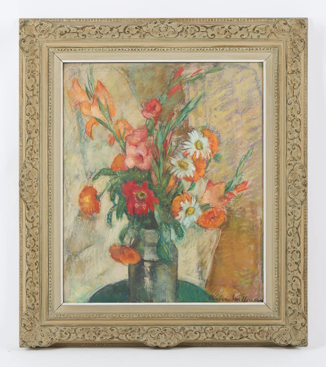 ANNA SNELLMAN-KAILA. Blommor i vas, signerad, pastell.