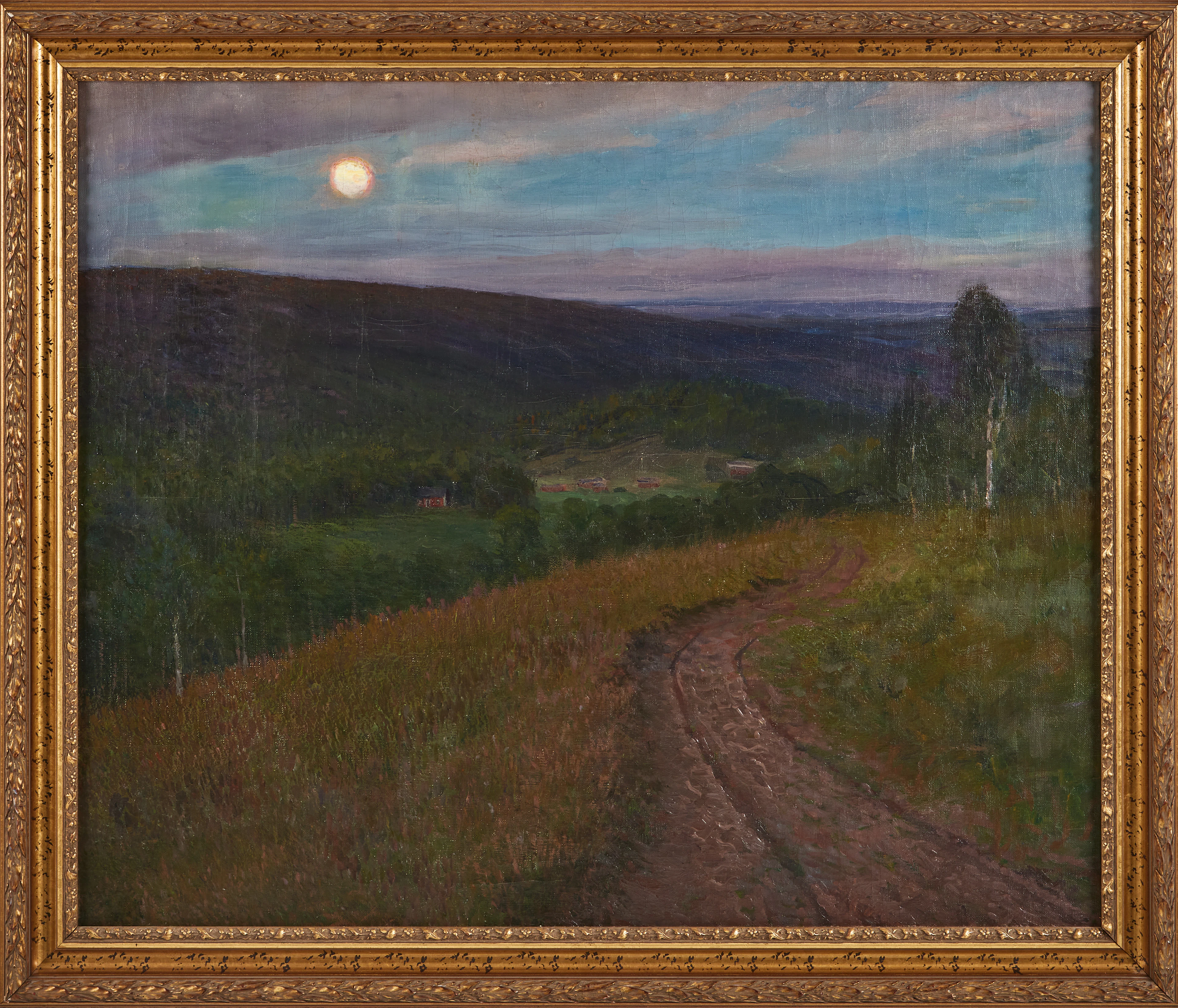 ANSHELM SCHULTZBERG. Månbelyst landskap, olja på duk.