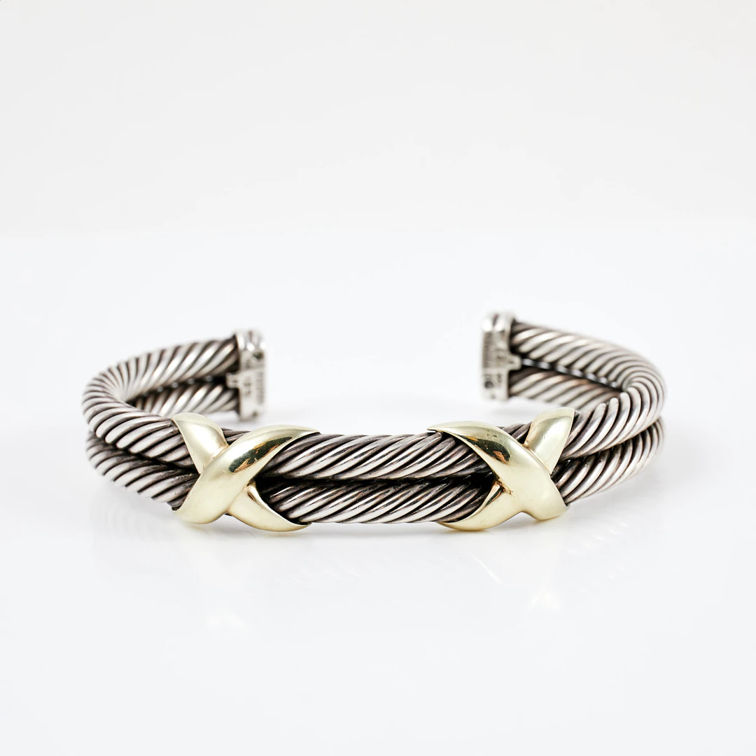 DAVID YURMAN, "Two-Tone X Double Cable Cuff", armring, sterlingsilver/14