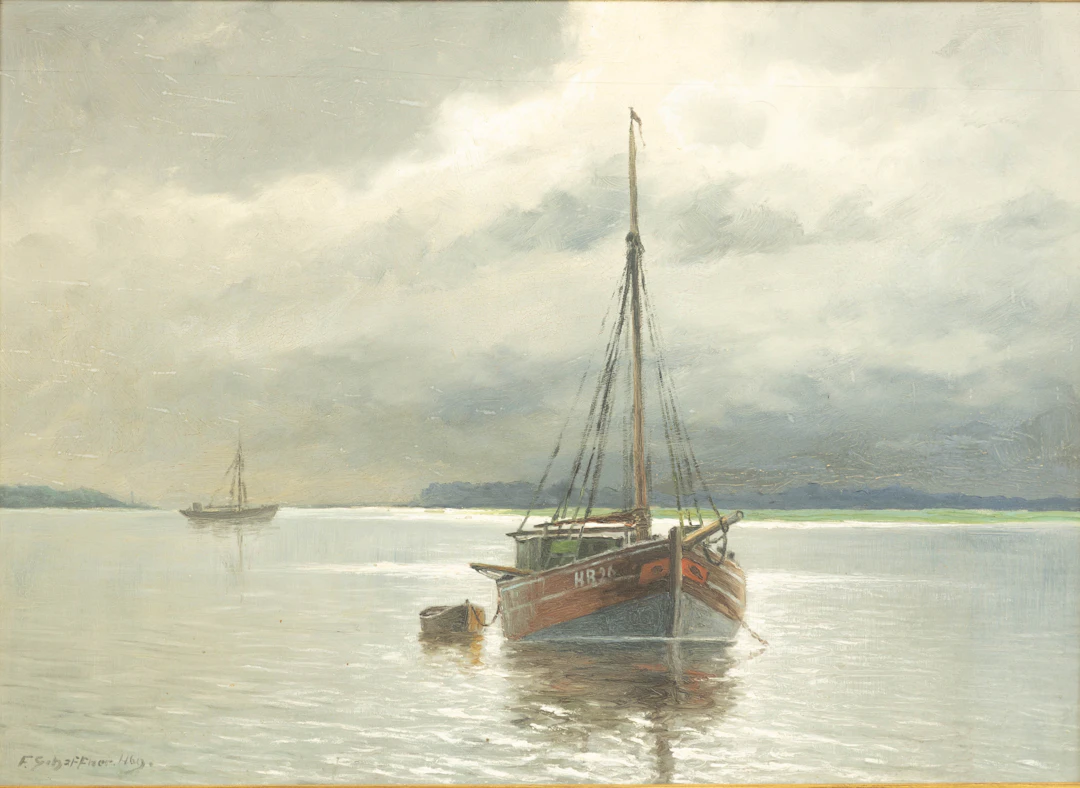 FRANZ SCHAFFNER (1876-1951). Fischer auf der Unterelbe vor Hamburg.