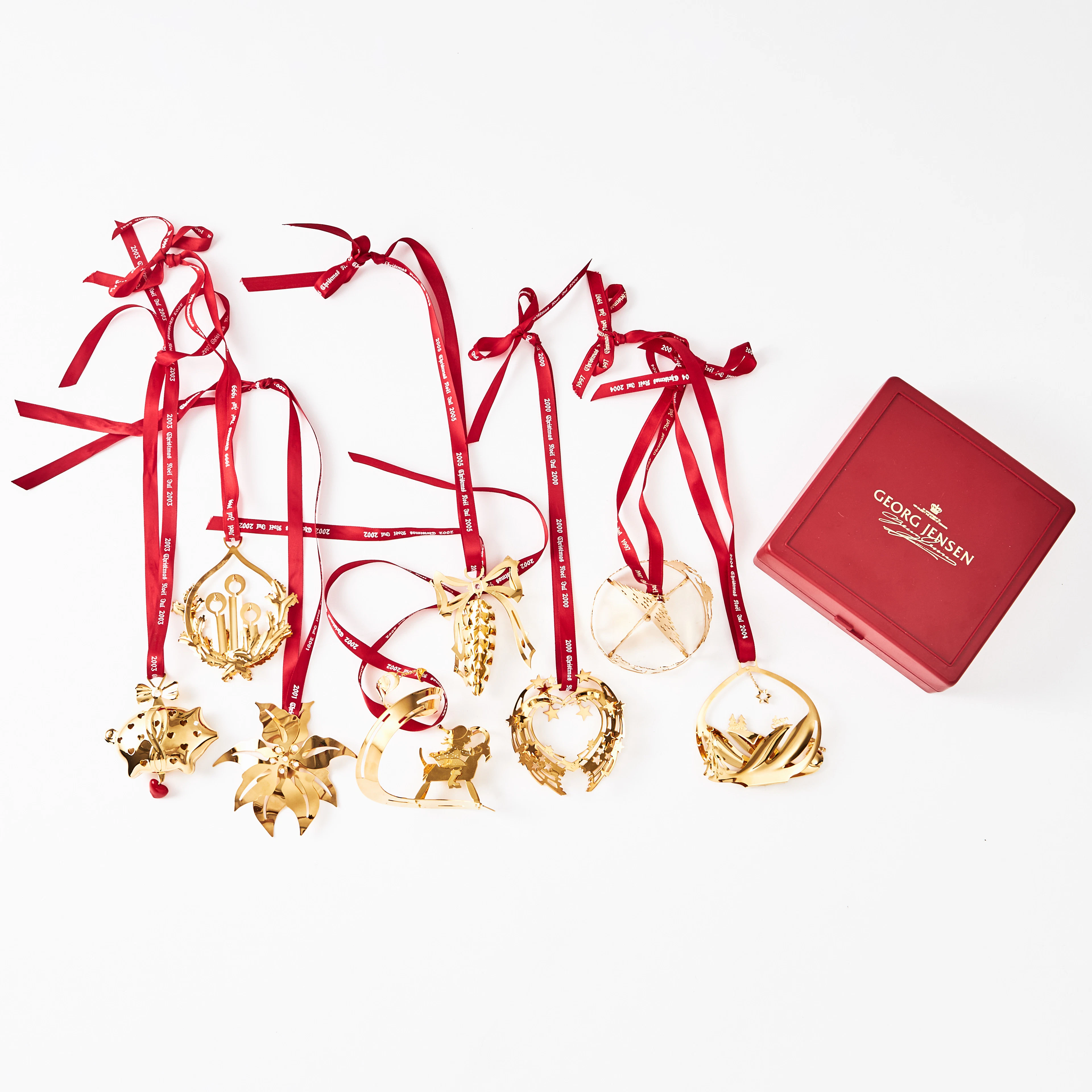 GEORG JENSEN. Juldekorationer, 9 stycken, "Christmas Ornament", förgyllda