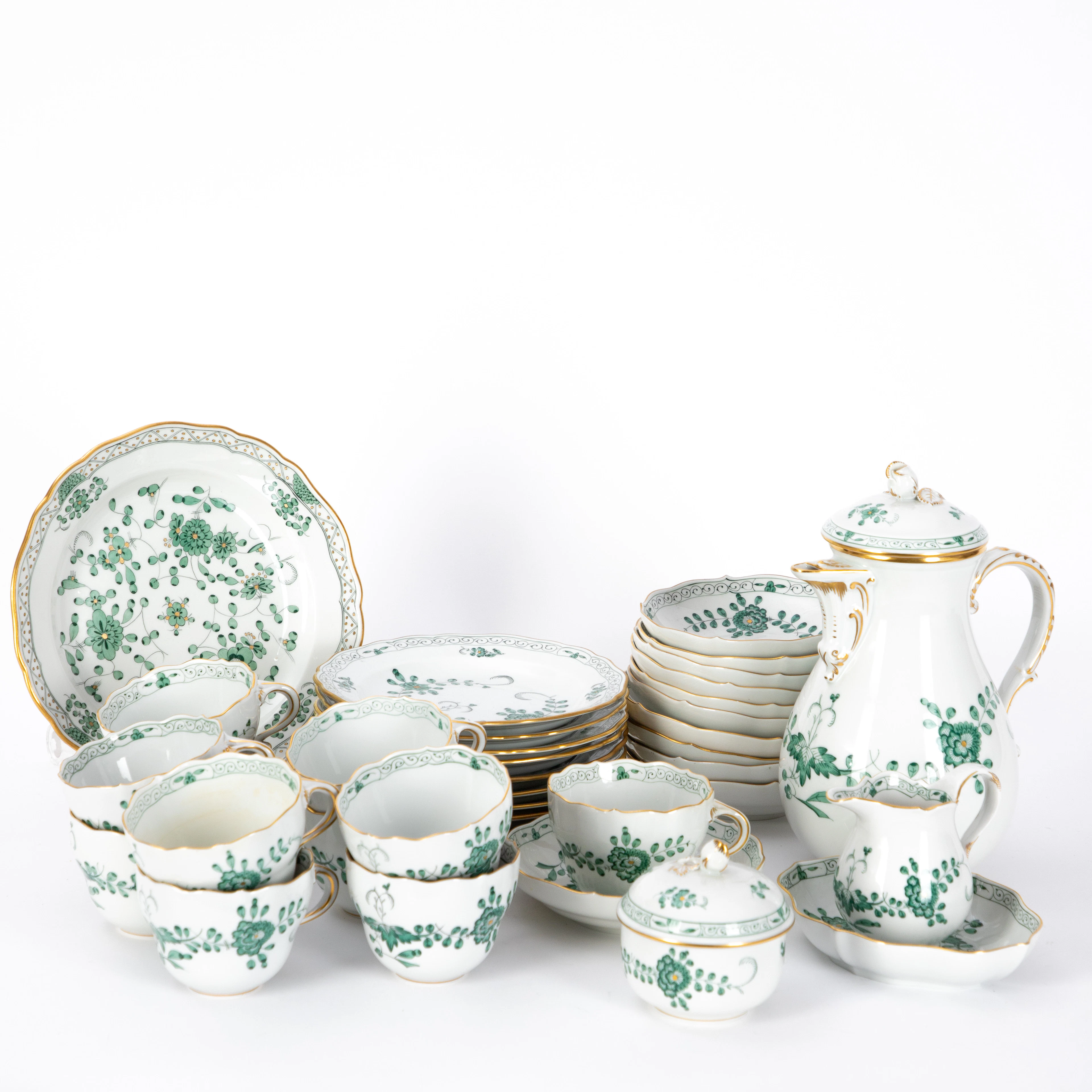 MEISSEN. Kaffeeservice für 9 Personen " Indisch Grün", 2. Hälfte 20. Jh. (36).