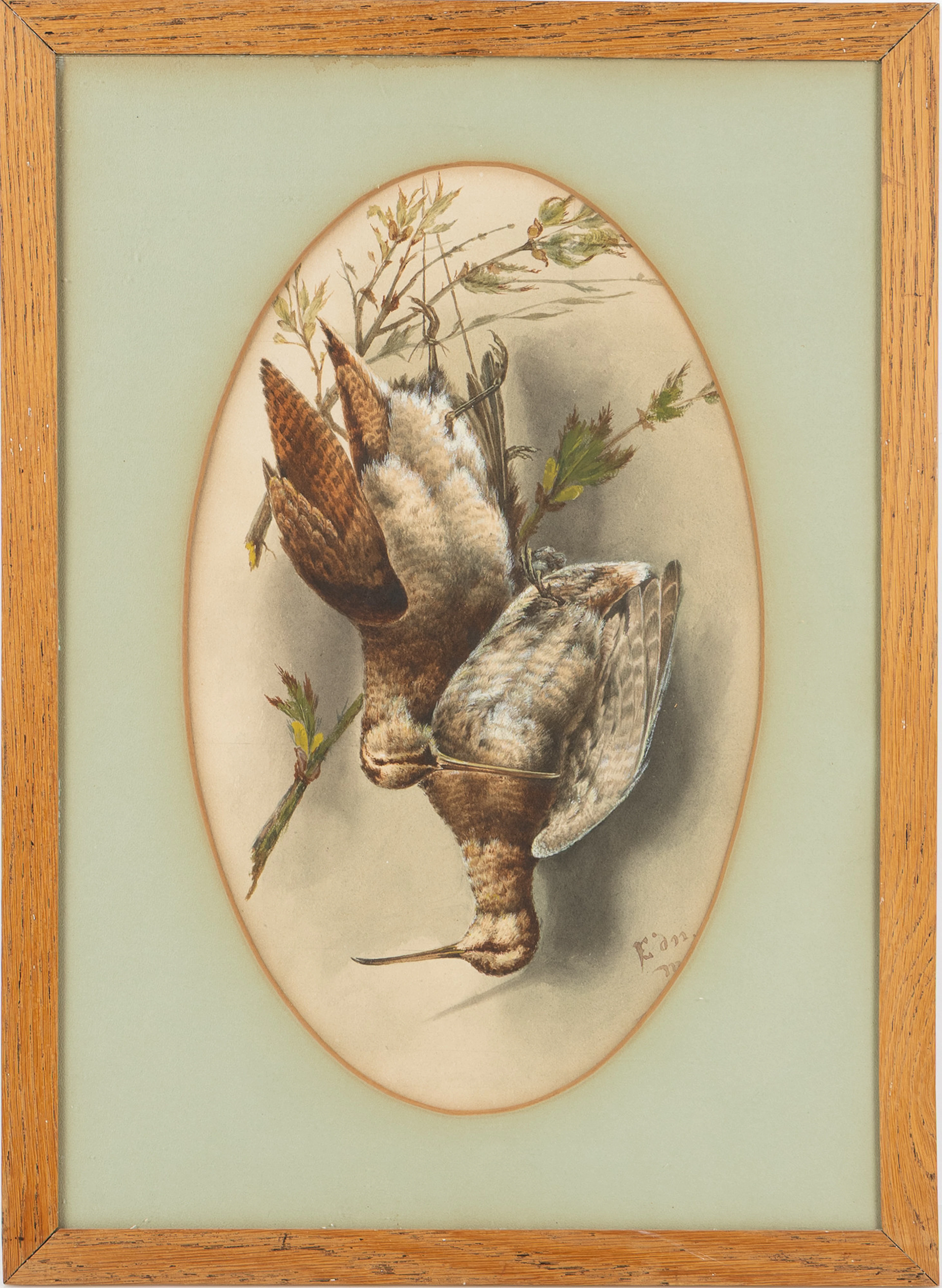 OIDENTIFIERAD KONSTNÄR. Stilleben med jaktbyte, akvarell på papper, 1800-tal.