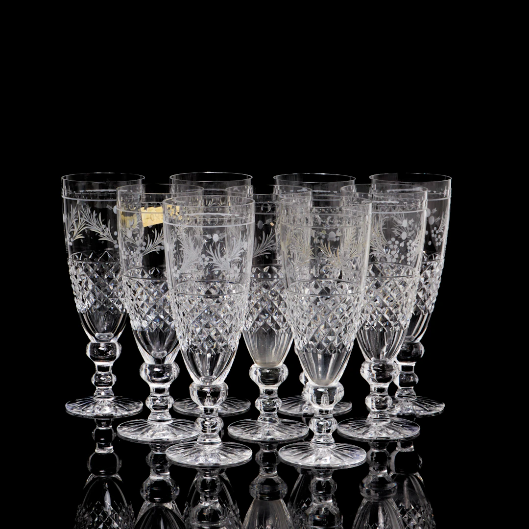FRITZ KALLENBERG. Champagneglas, 9 st, "Elvira Madigan", glas, slipad