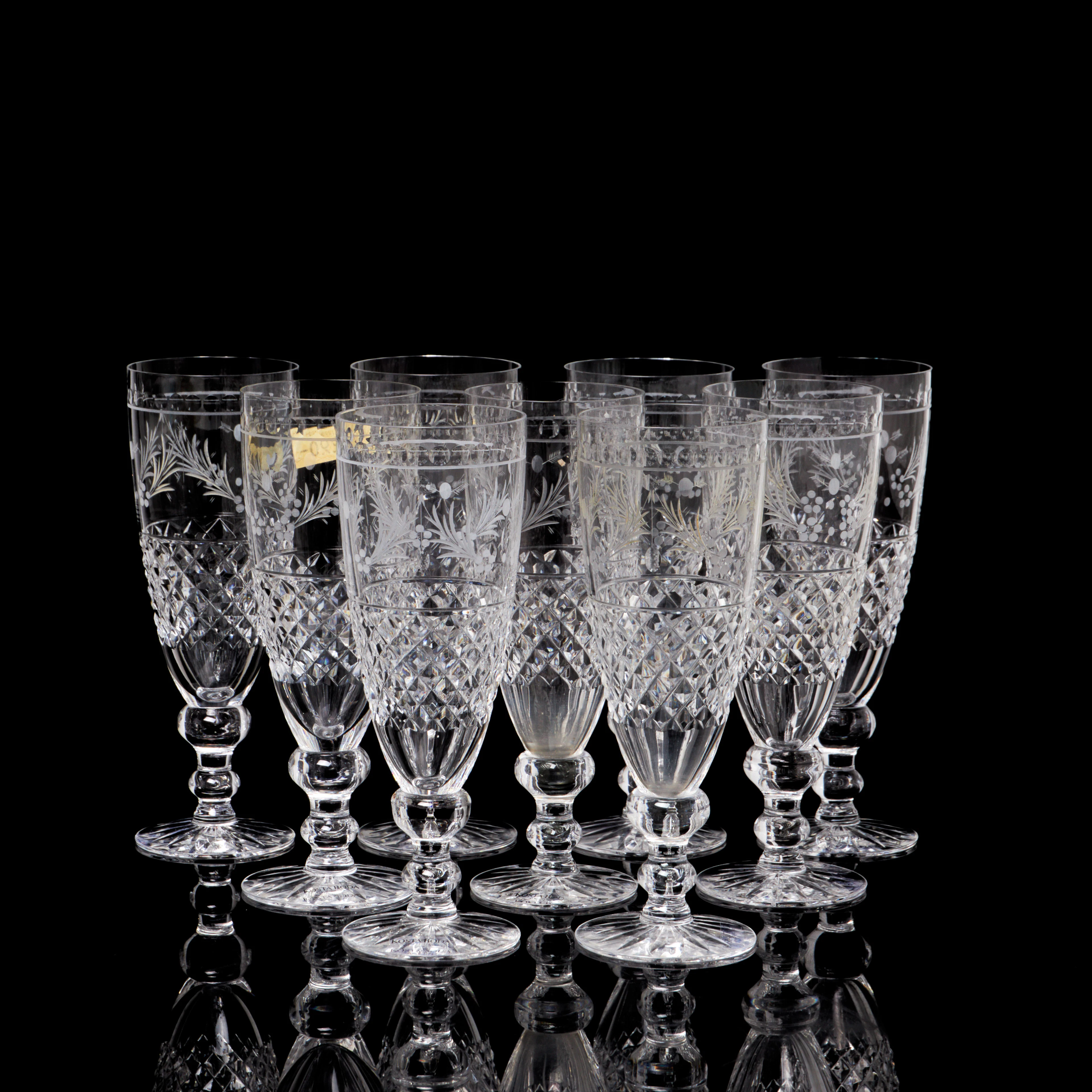 FRITZ KALLENBERG. Champagneglas, 9 st, "Elvira Madigan", glas, slipad