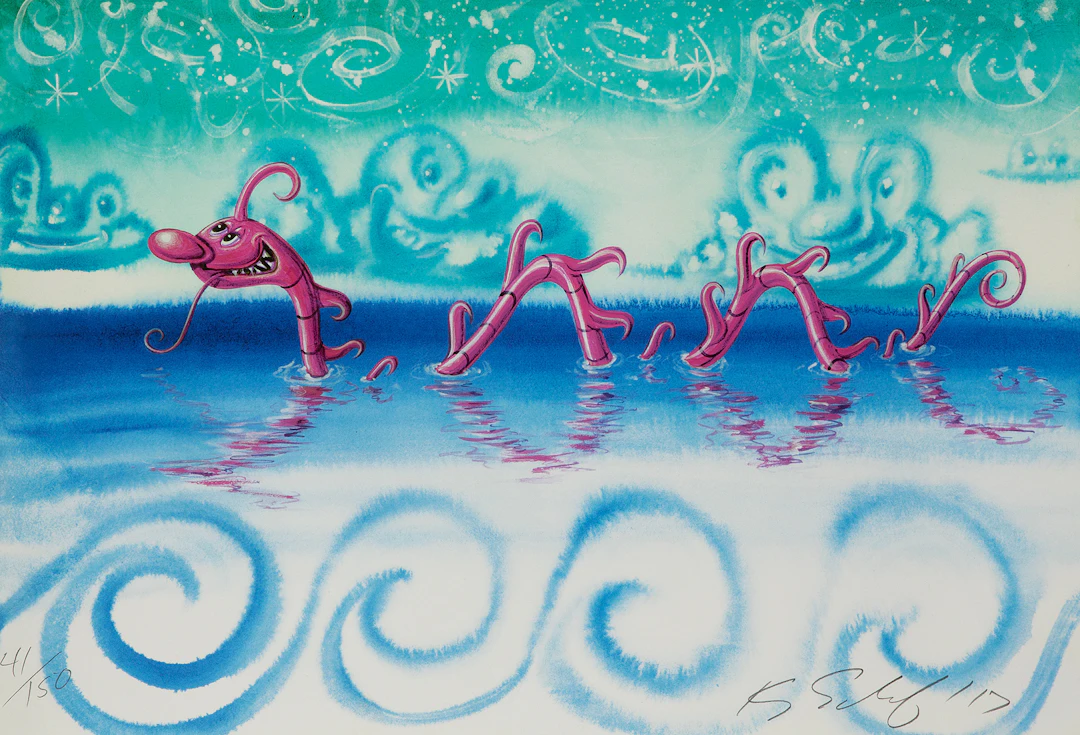 KENNY SCHARF. "See serpent", litografi, signerad och numrerad 41/150.