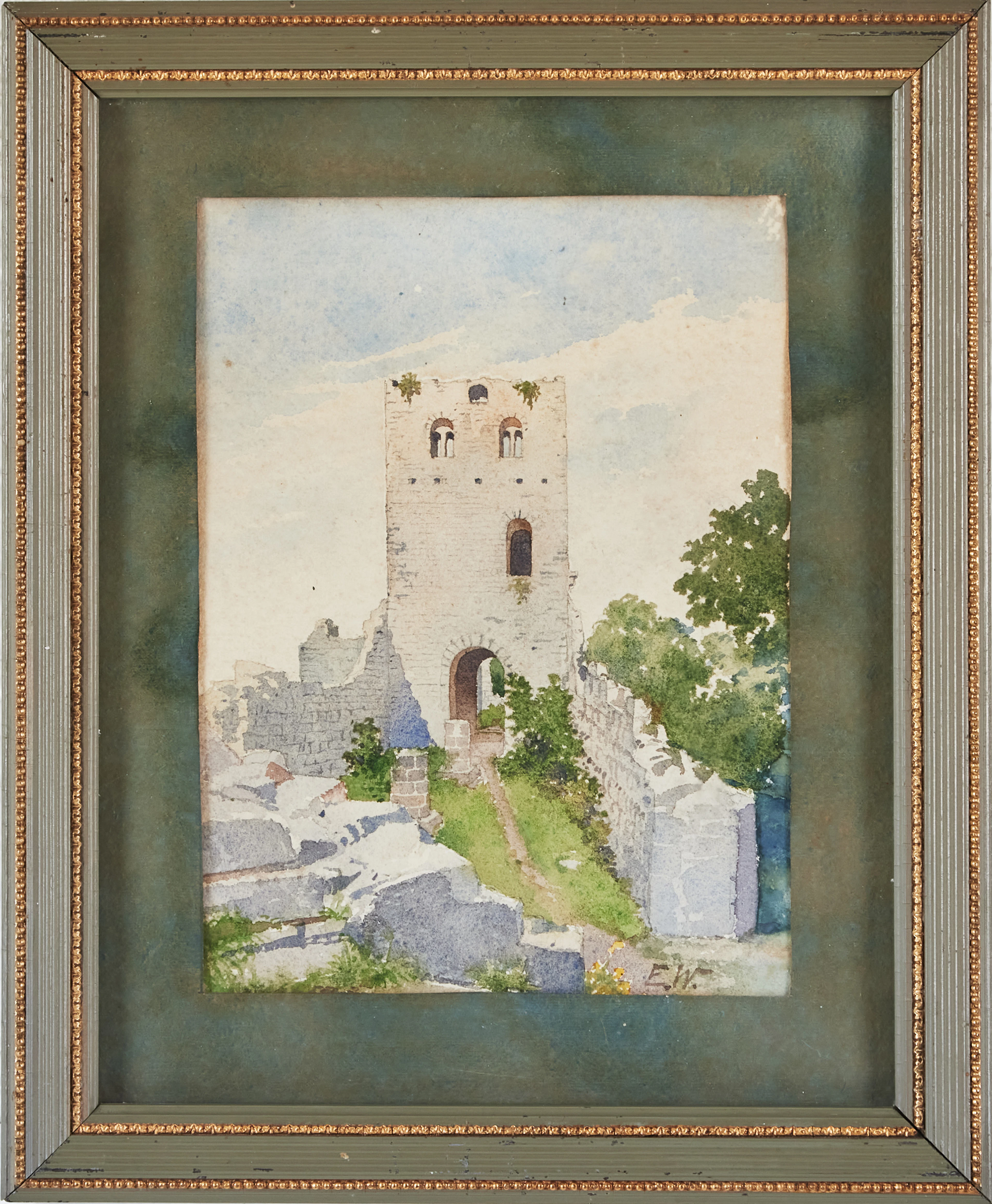 ELLA WALDENSTRÖM (1863-1955). Borgtorn, akvarell, signerad.
