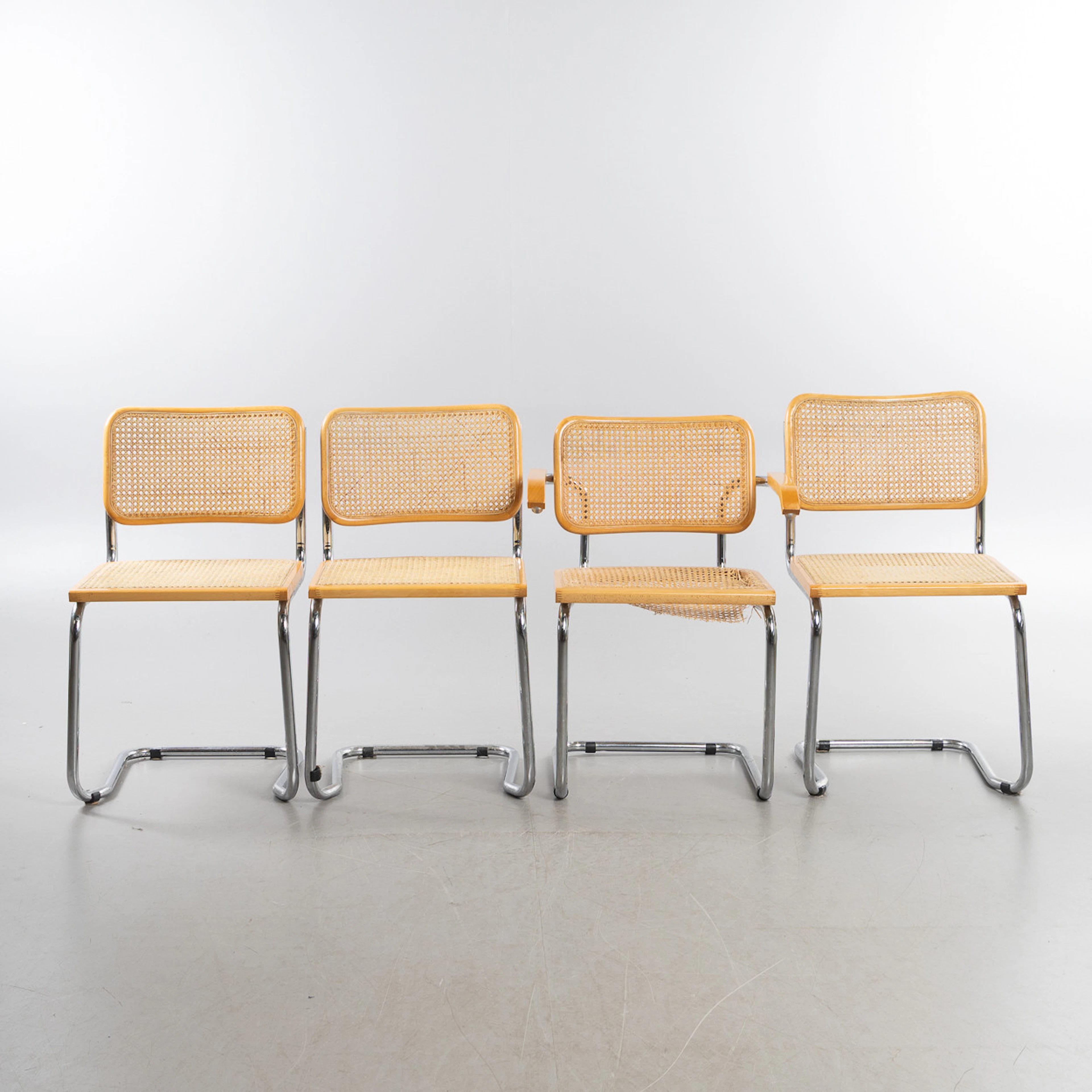 KARMSTOL SAMT STOLAR, 4 stycken, Bauhaus stil, made in Italy, 1900-talets