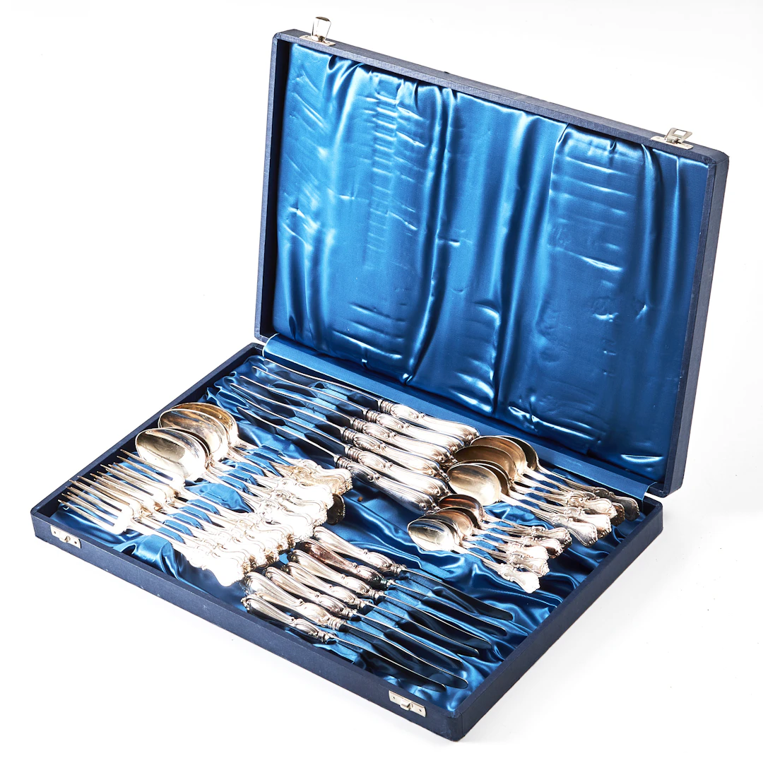 BESTICK, 37 dlr., silver, främst GAB, Stockholm, 1960-tal, modell Olga, i etui.