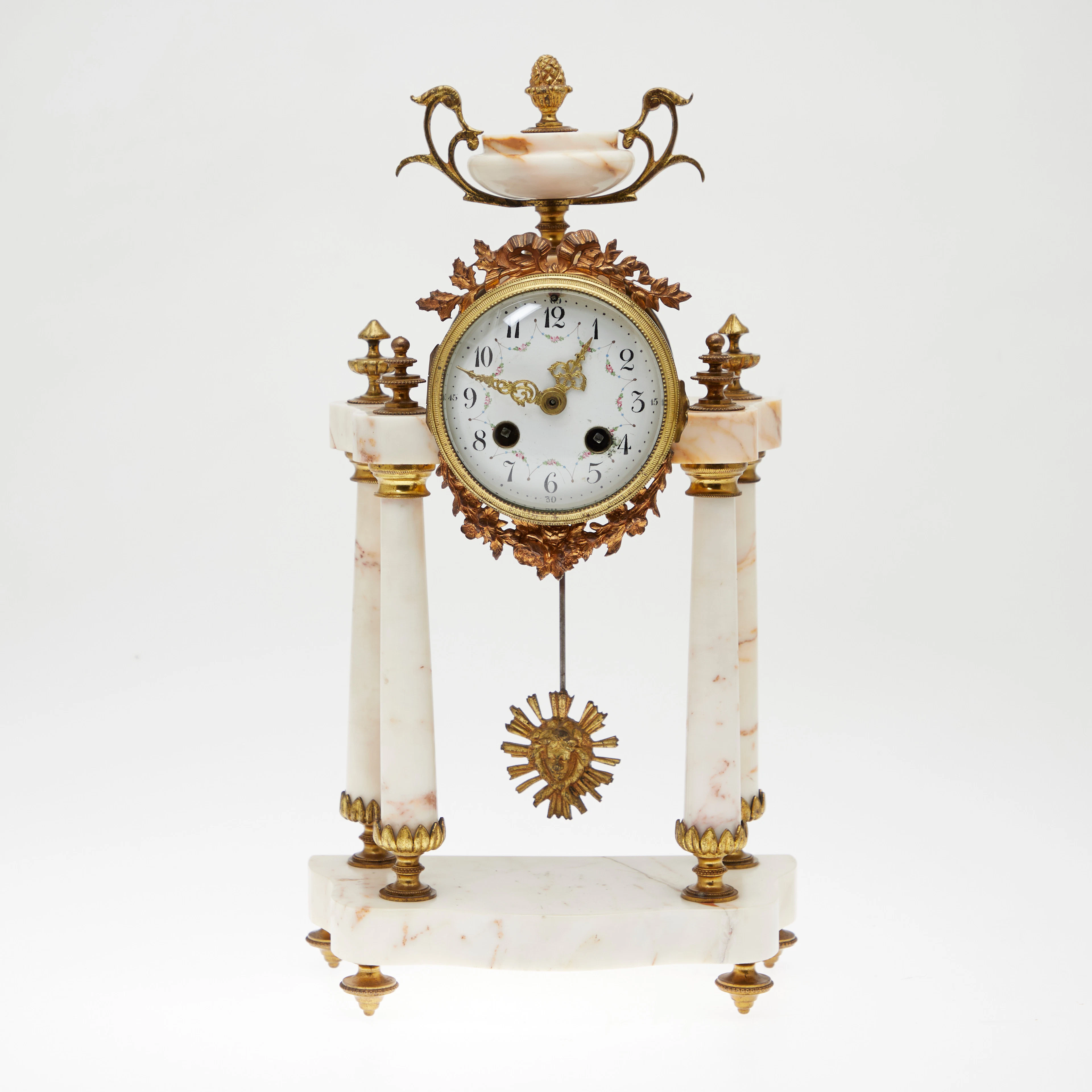 Kaminuhr / Pendule, Bronze, Emaille, Mamor, 19.Jahrhundert, Frankreich.