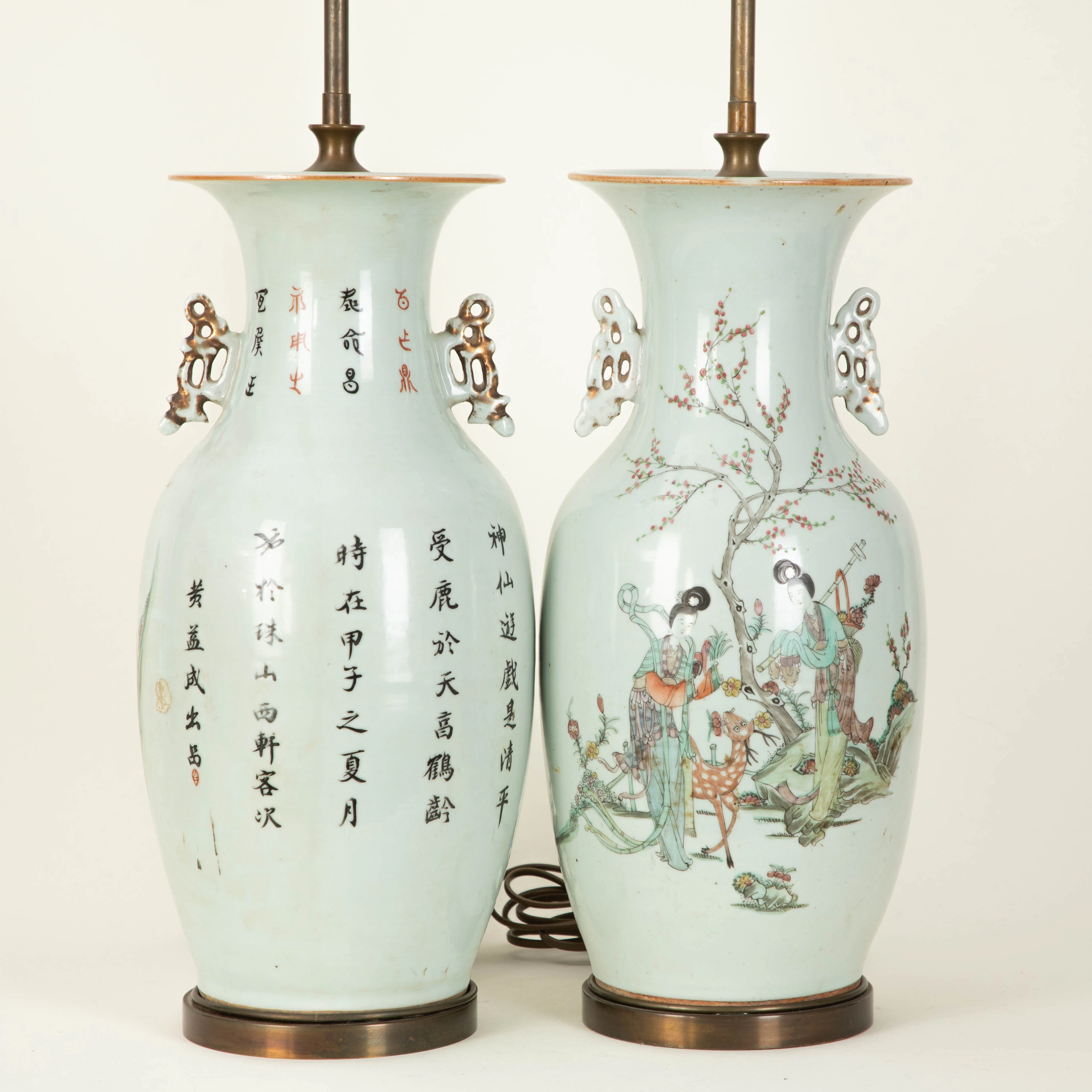 Lampenpaar mit chinesischen Henkelvasen aus der Republikzeit, Jiangxi