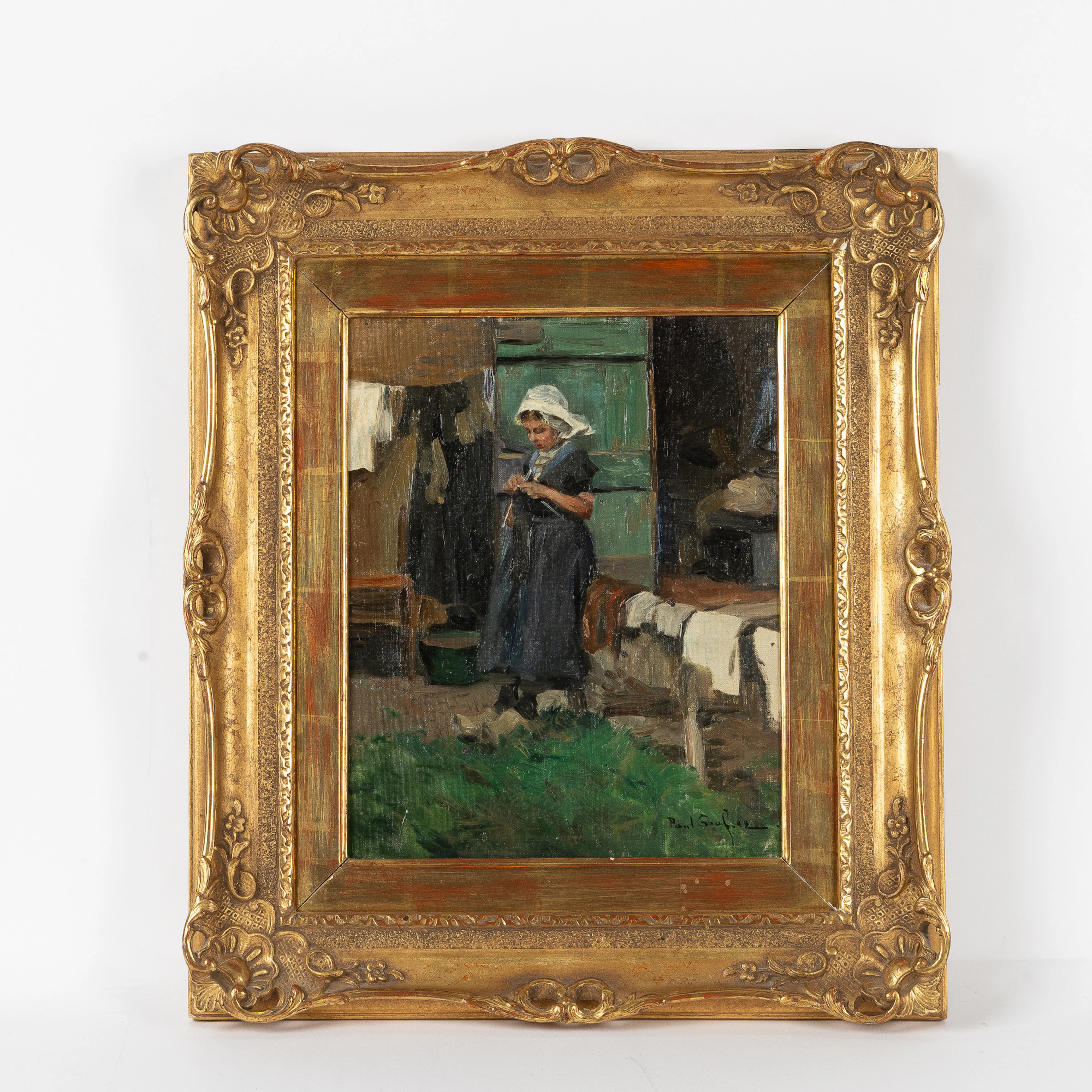 PAUL GRAF (1866-1903). Flicka i folkdräkt, olja på duk.