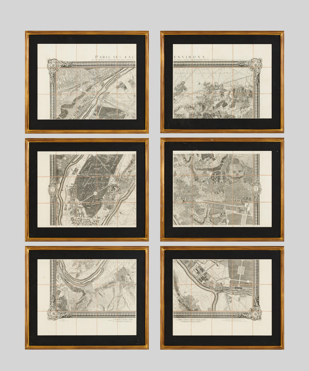 ROUSELL, STOR KARTA ÖVER PARIS I 6 RAMADE BLAD (3 SAKNAS), Paris ca 1795.
