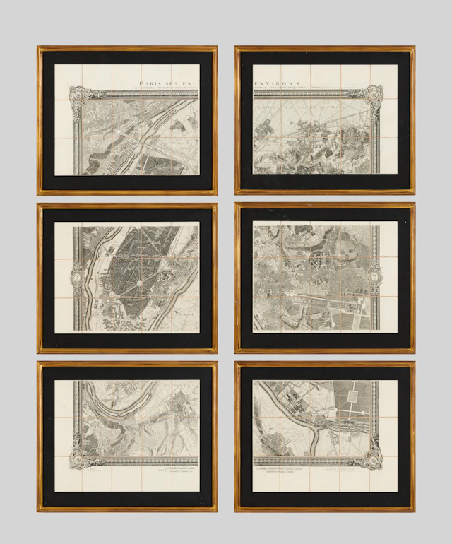 ROUSELL, STOR KARTA ÖVER PARIS I 6 RAMADE BLAD (3 SAKNAS), Paris ca 1795.