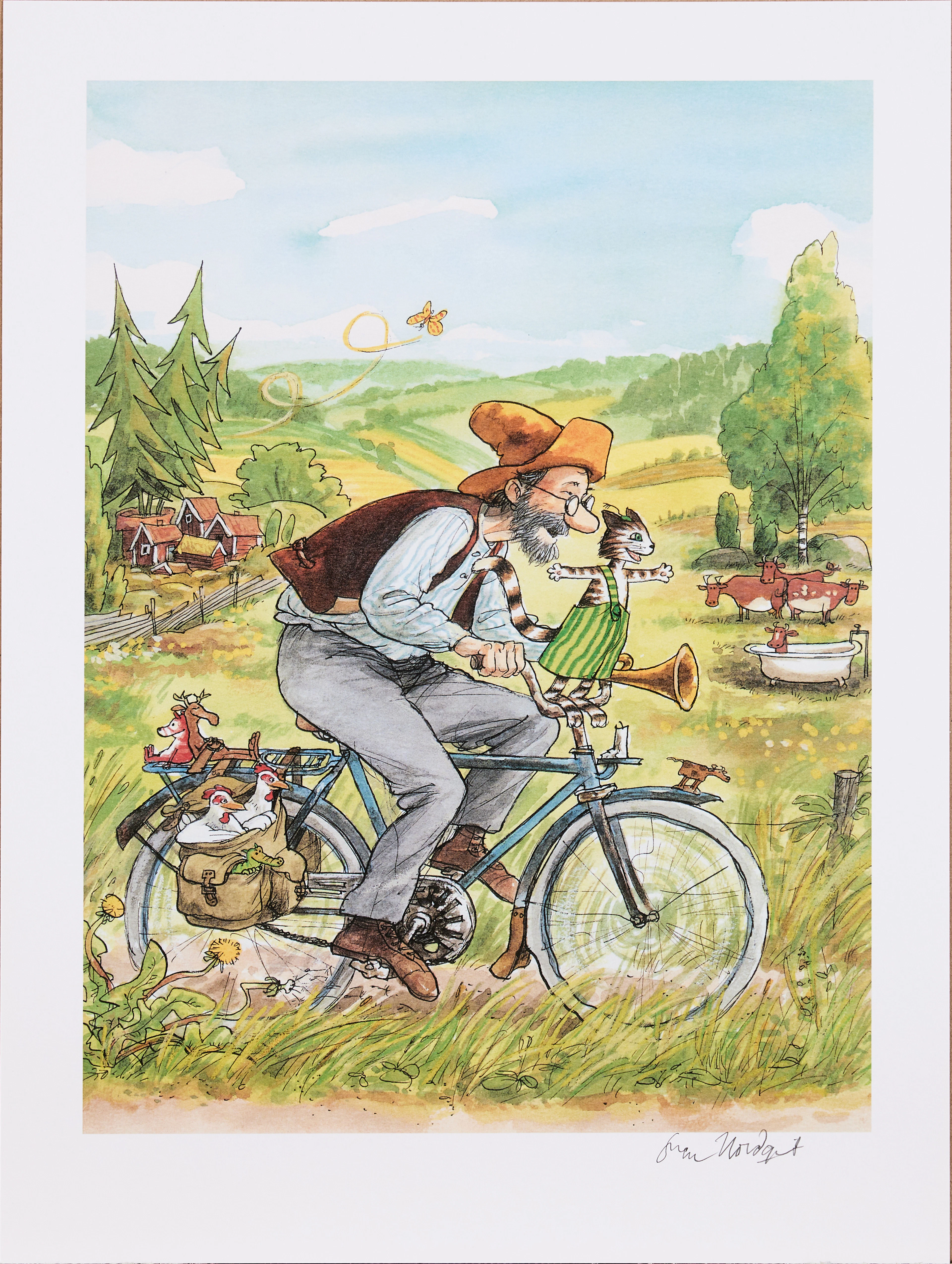 SVEN NORDQVIST. (Född 1946), Cykeltur, signerad, offsettryck.
