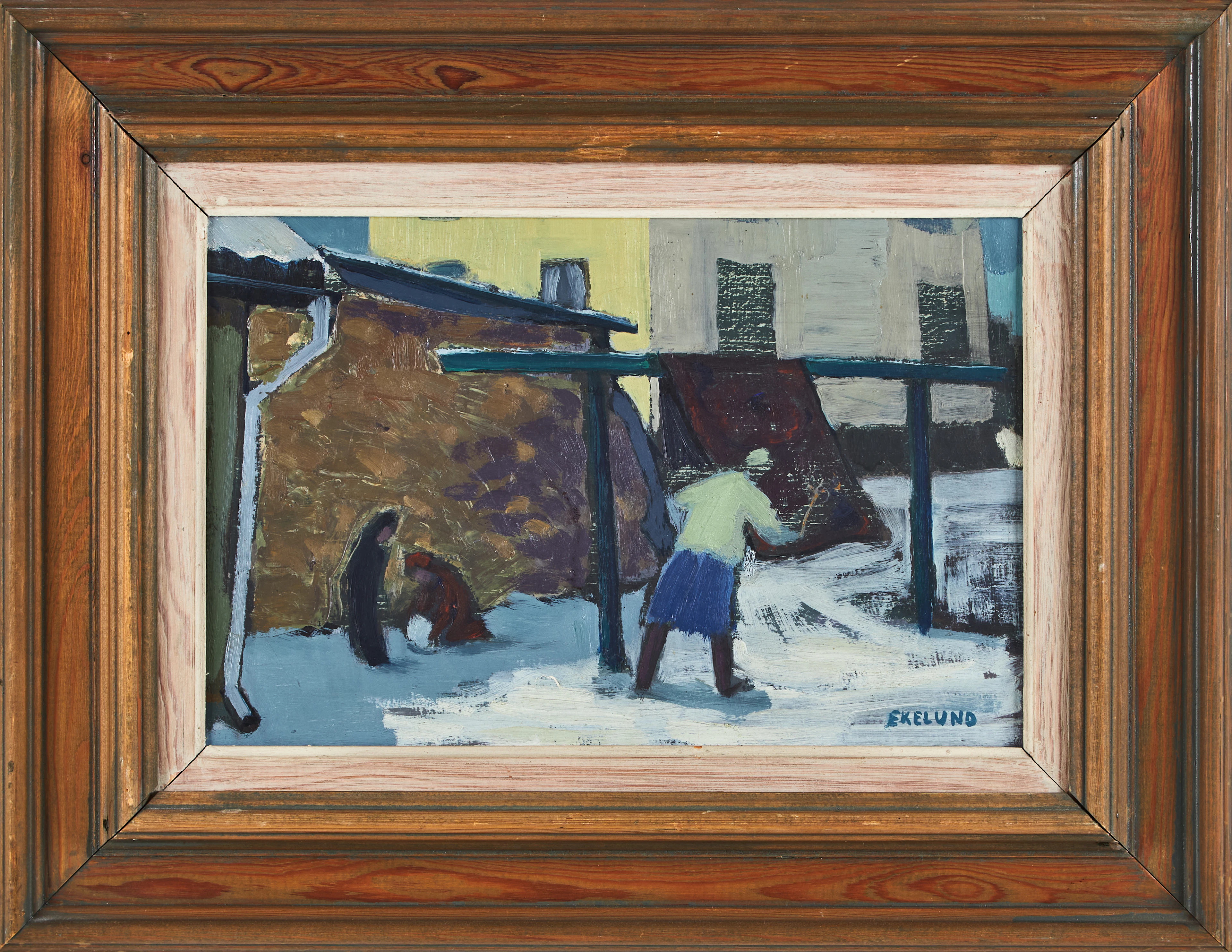 IVAR EKELUND (1908-2002). Figurkomposition, mattpiskning, olja på