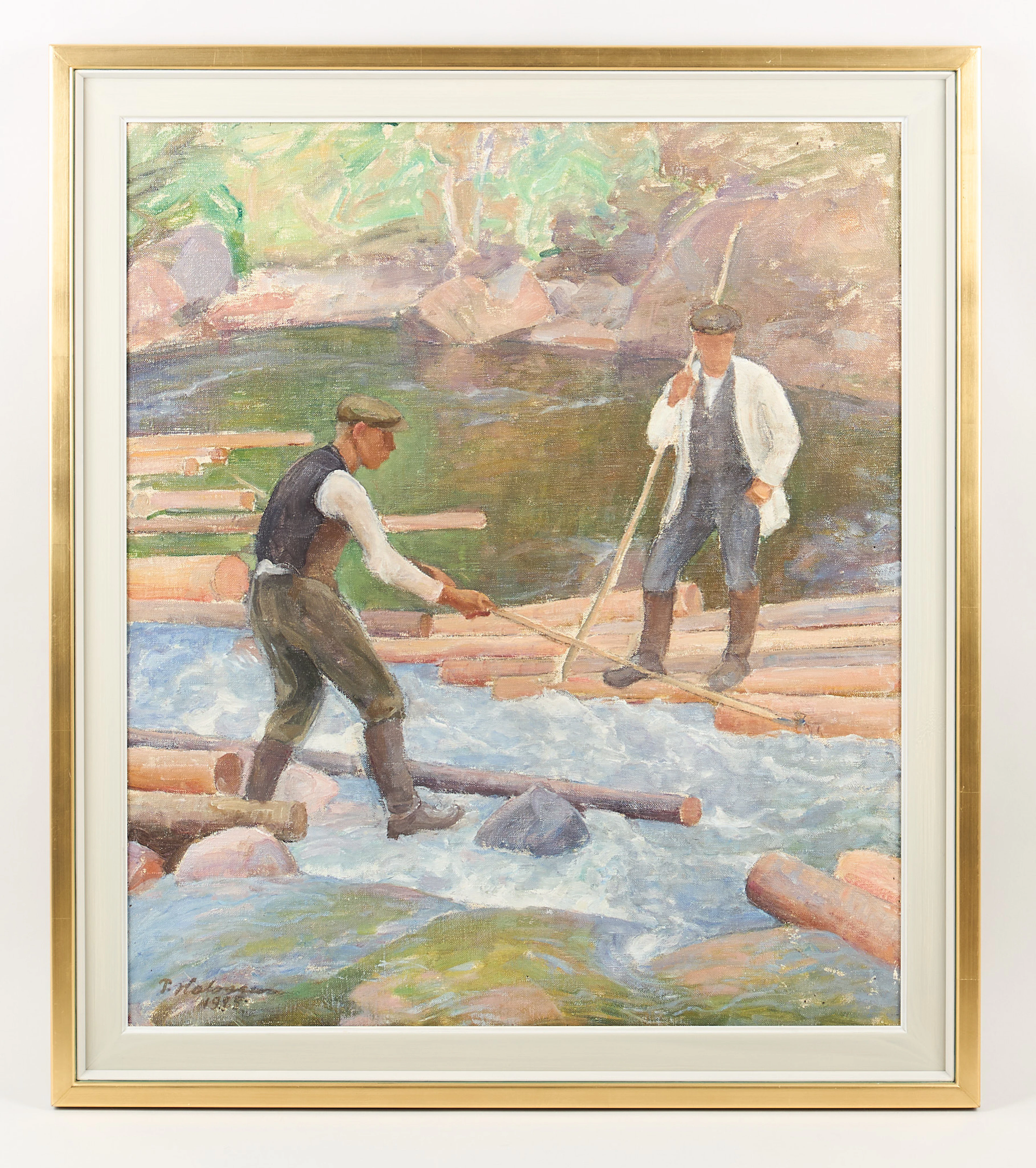 PEKKA HALONEN. "Stockflottare", signerad samt daterad 1925, olja på duk.