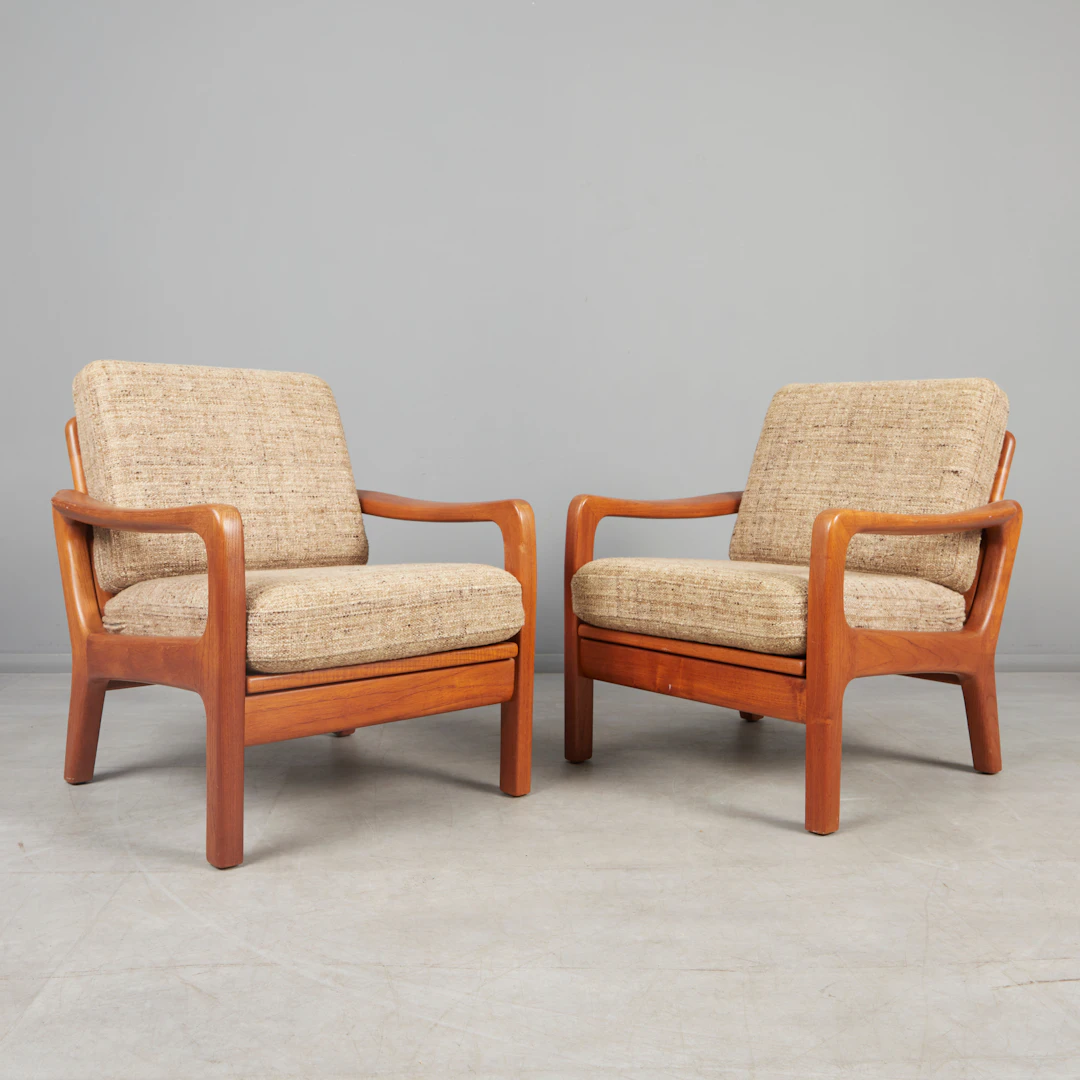 JUUL KRISTENSEN. Glostrup, Paar Sessel / Lounge Chairs, Teak, Wolle