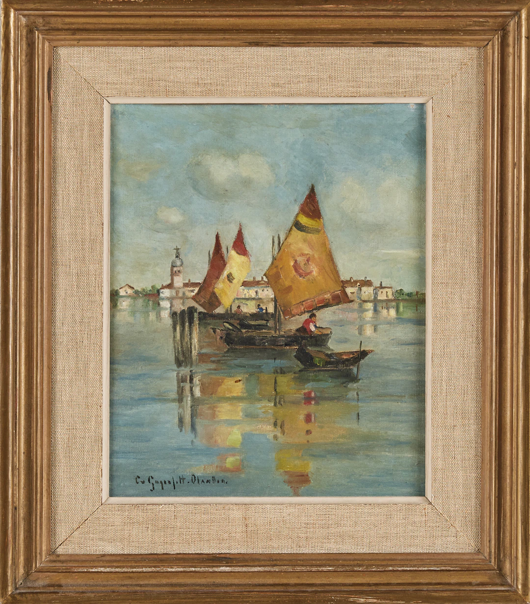 CECILIA VON GEGERFELT-OLANDER. Fiskebåtar Italien, olja på duk.