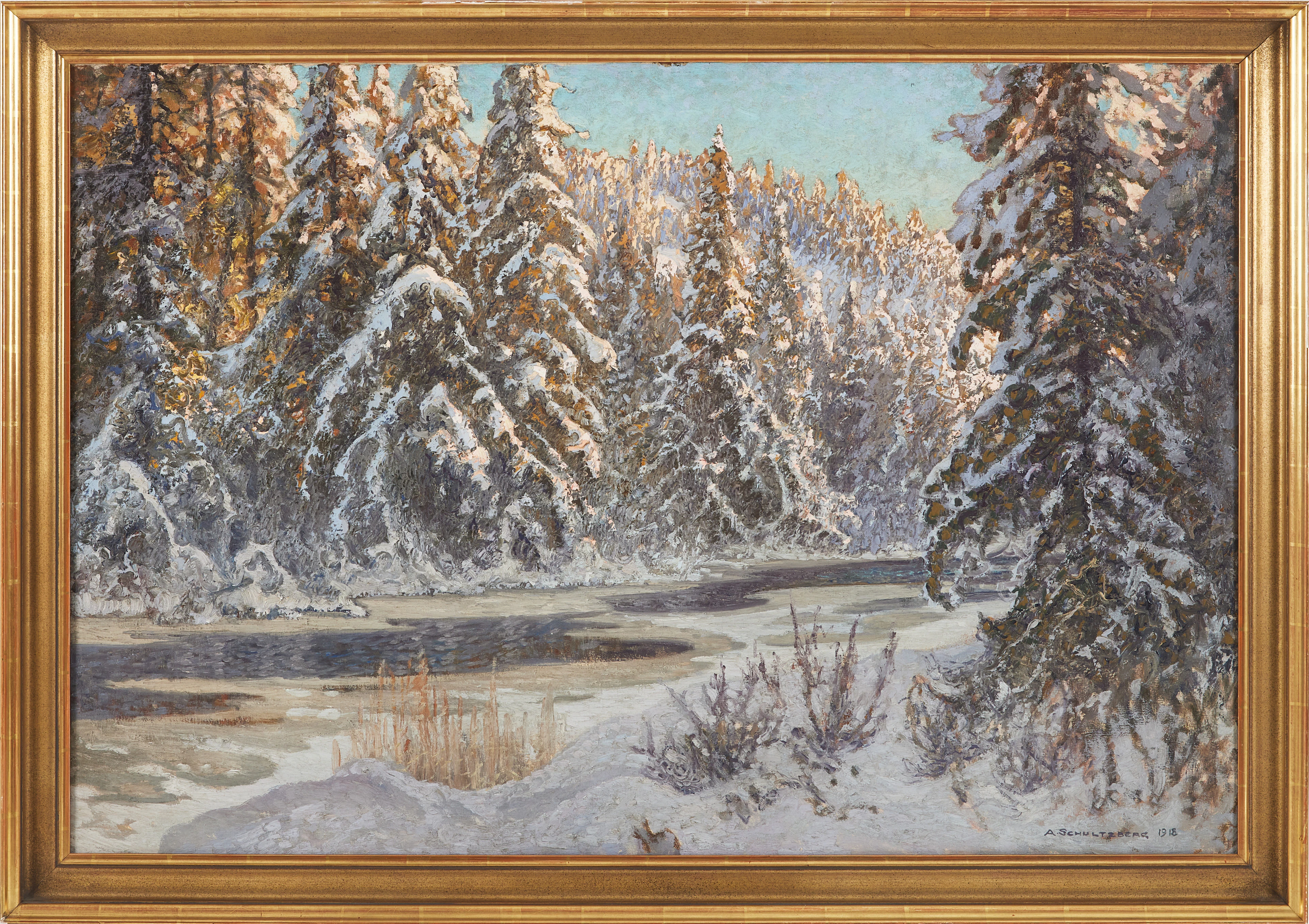 ANSHELM SCHULTZBERG. Vintermotiv, olja på duk, signerad och daterad 1918.