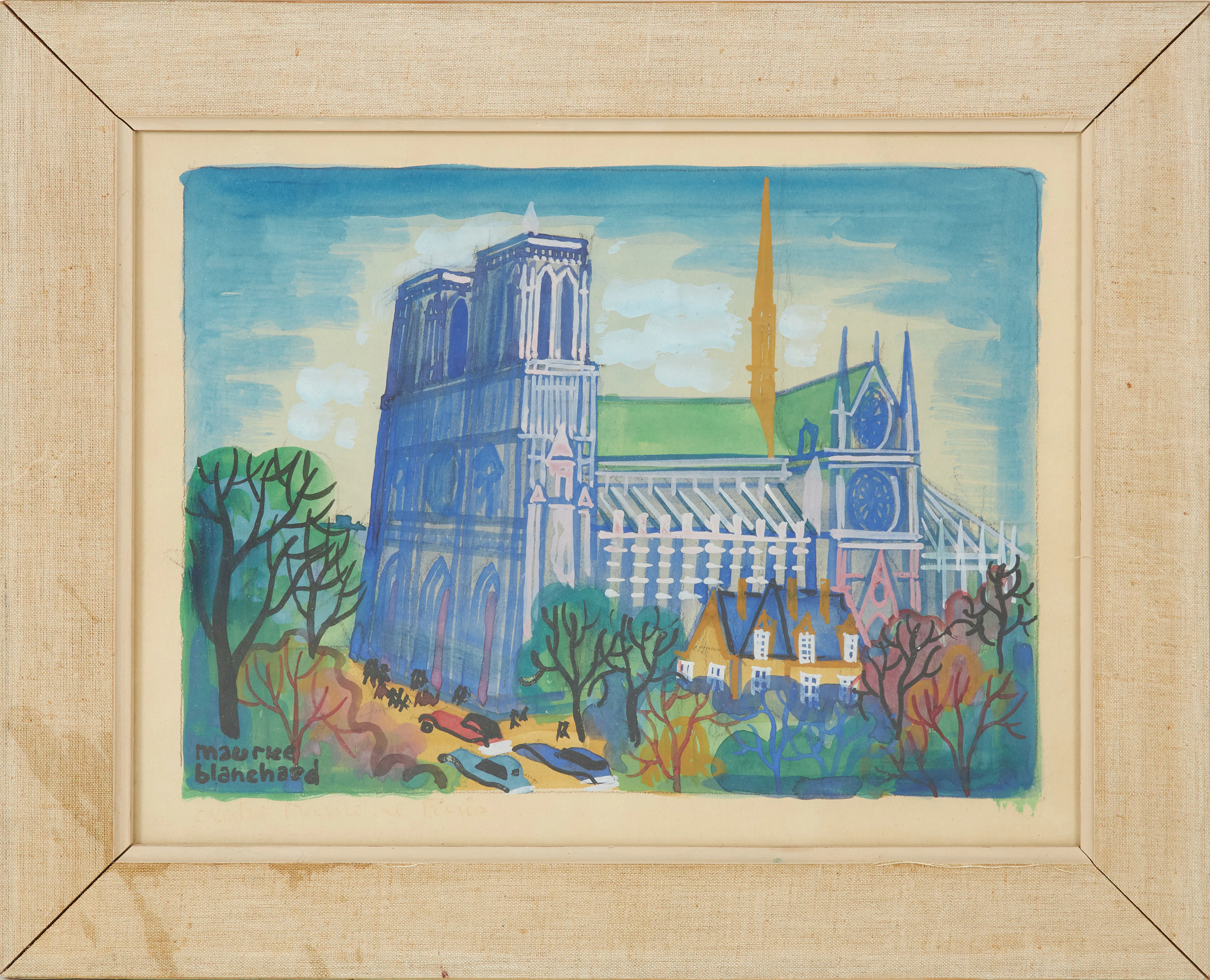 MAURICE BLANCHARD. Notre Dam, gouache, signerad.