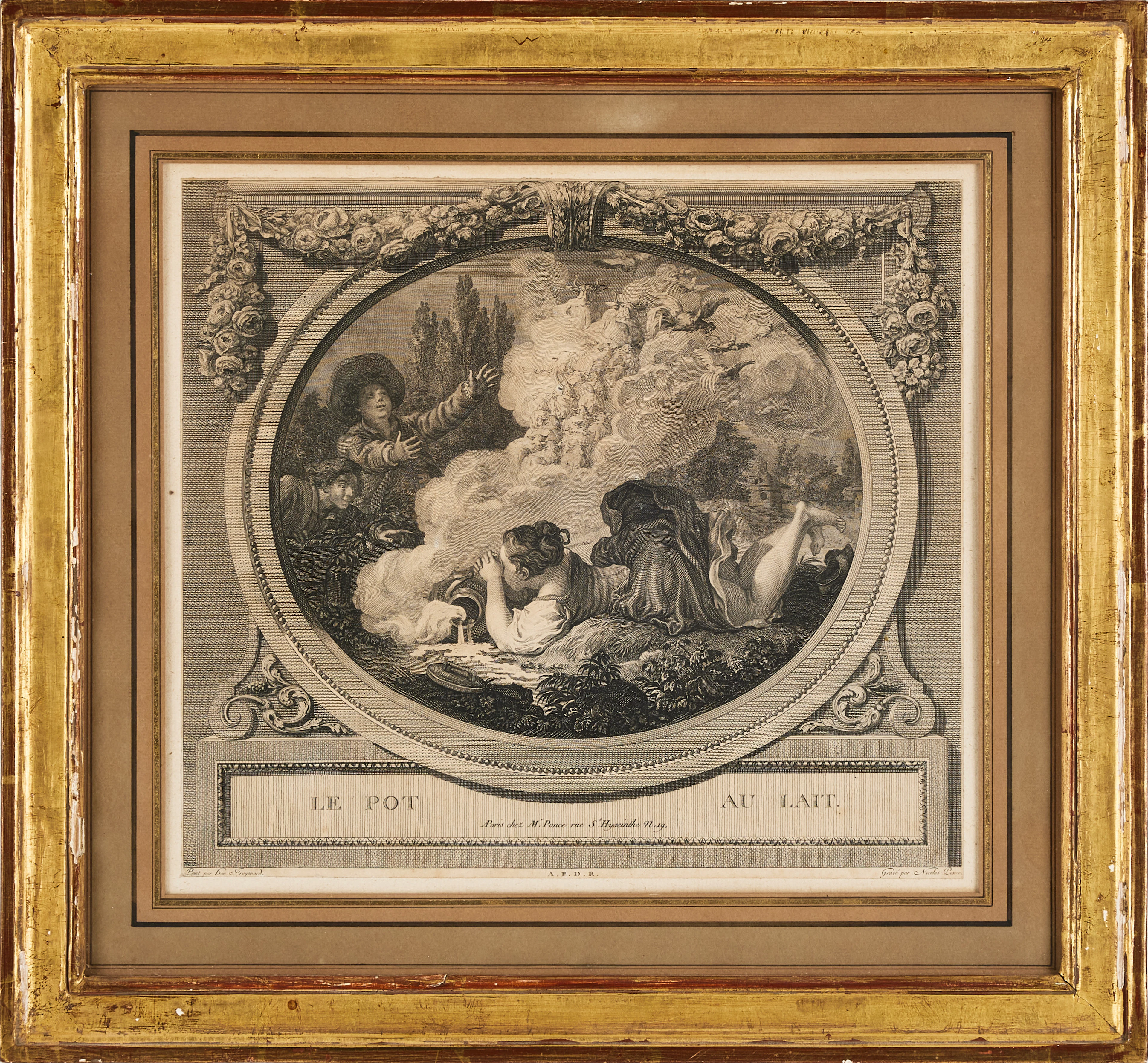KOPPARSTICK, 1800-tal, i förgylld ram.