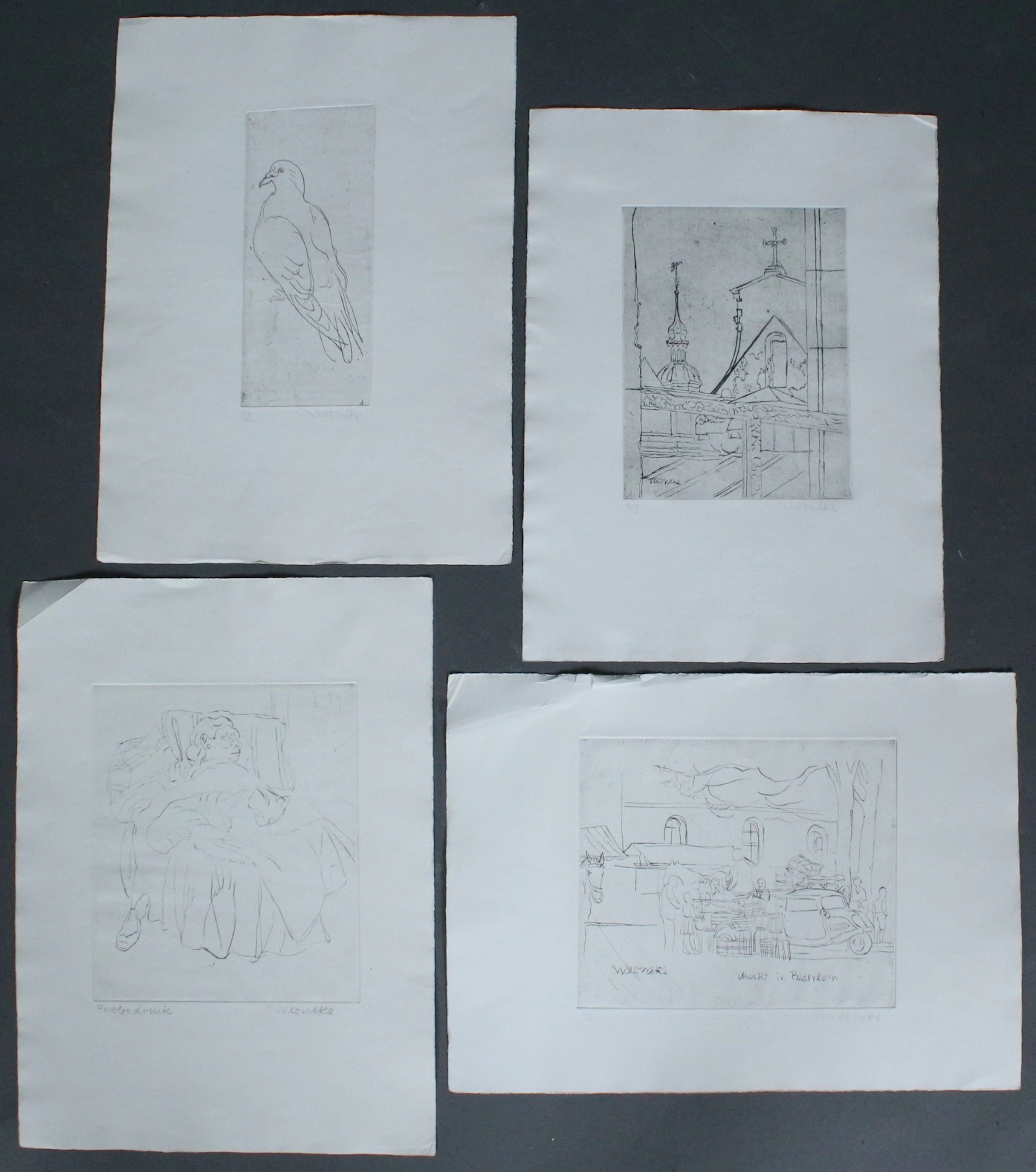 FRANZ WERNEKE (1906-1989). Vier Radierungen, '' Ohne Titel, signiert