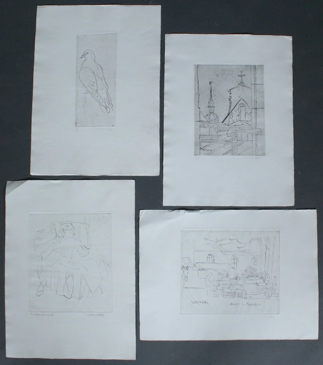 FRANZ WERNEKE (1906-1989). Vier Radierungen, '' Ohne Titel, signiert