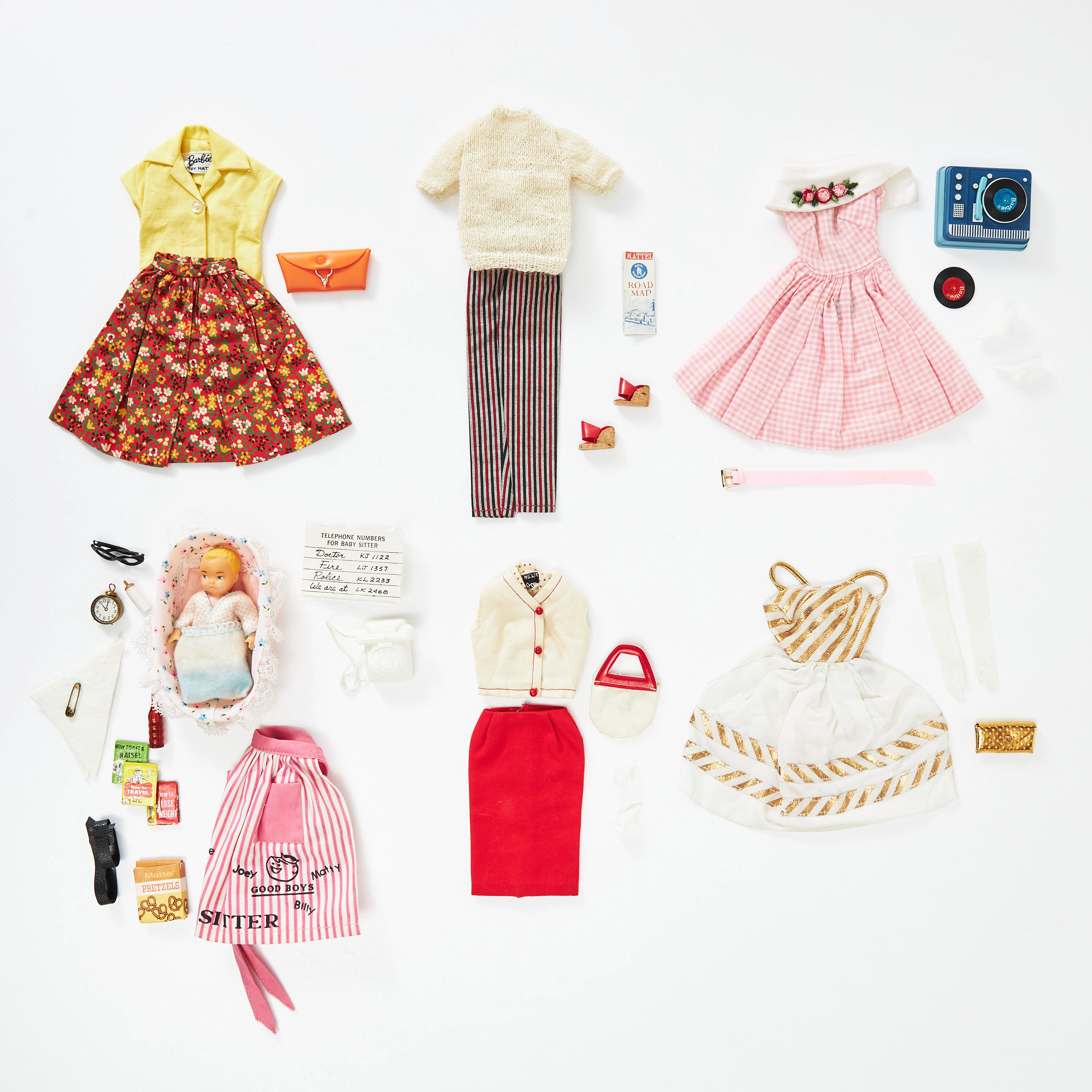 BARBIE, Outfits (6), #953 Barbie Baby-Sits, #985 Open Road, #1603