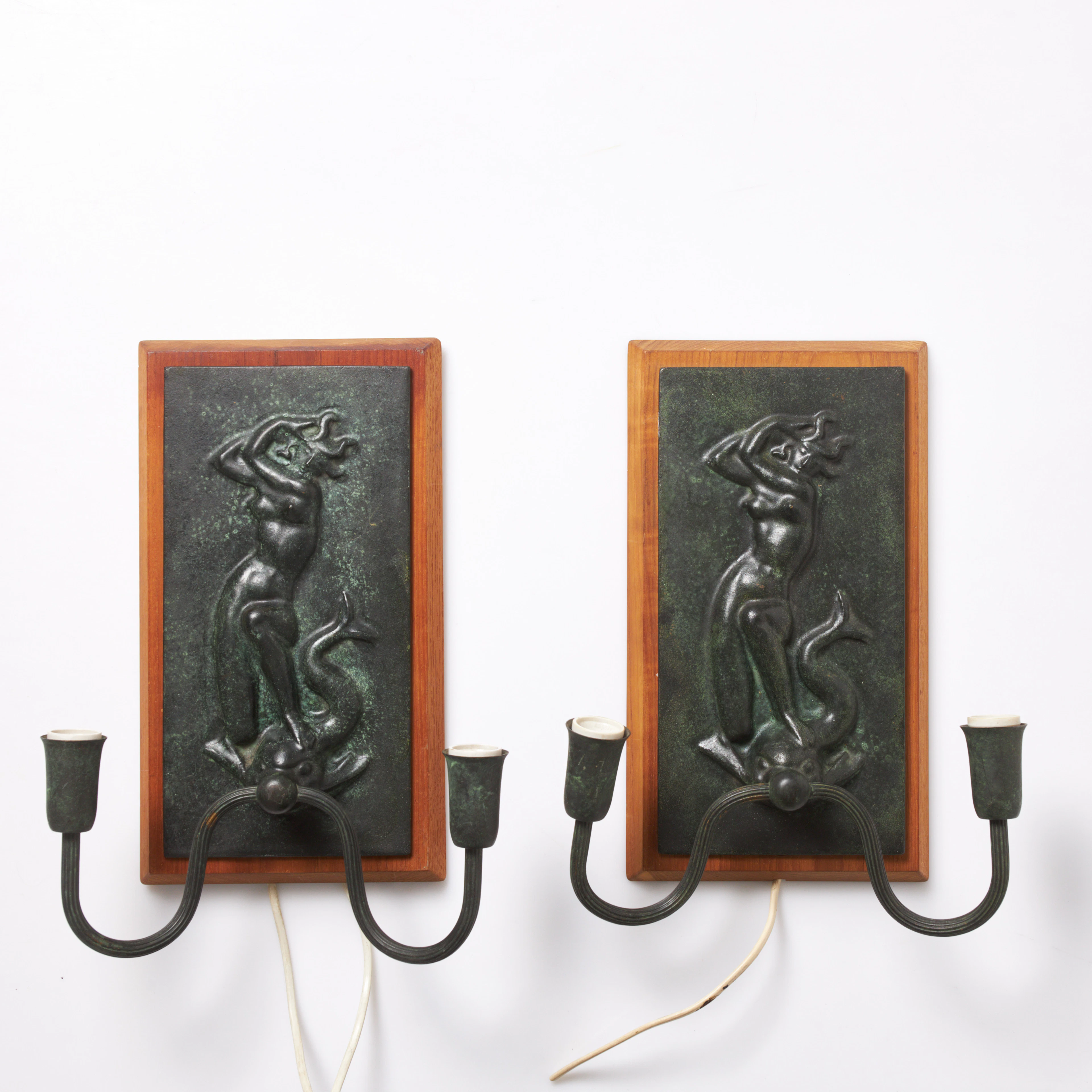 VÄGGARMATURER. 1 par, Swedish Modern, 1900 talets mitt, patinerad