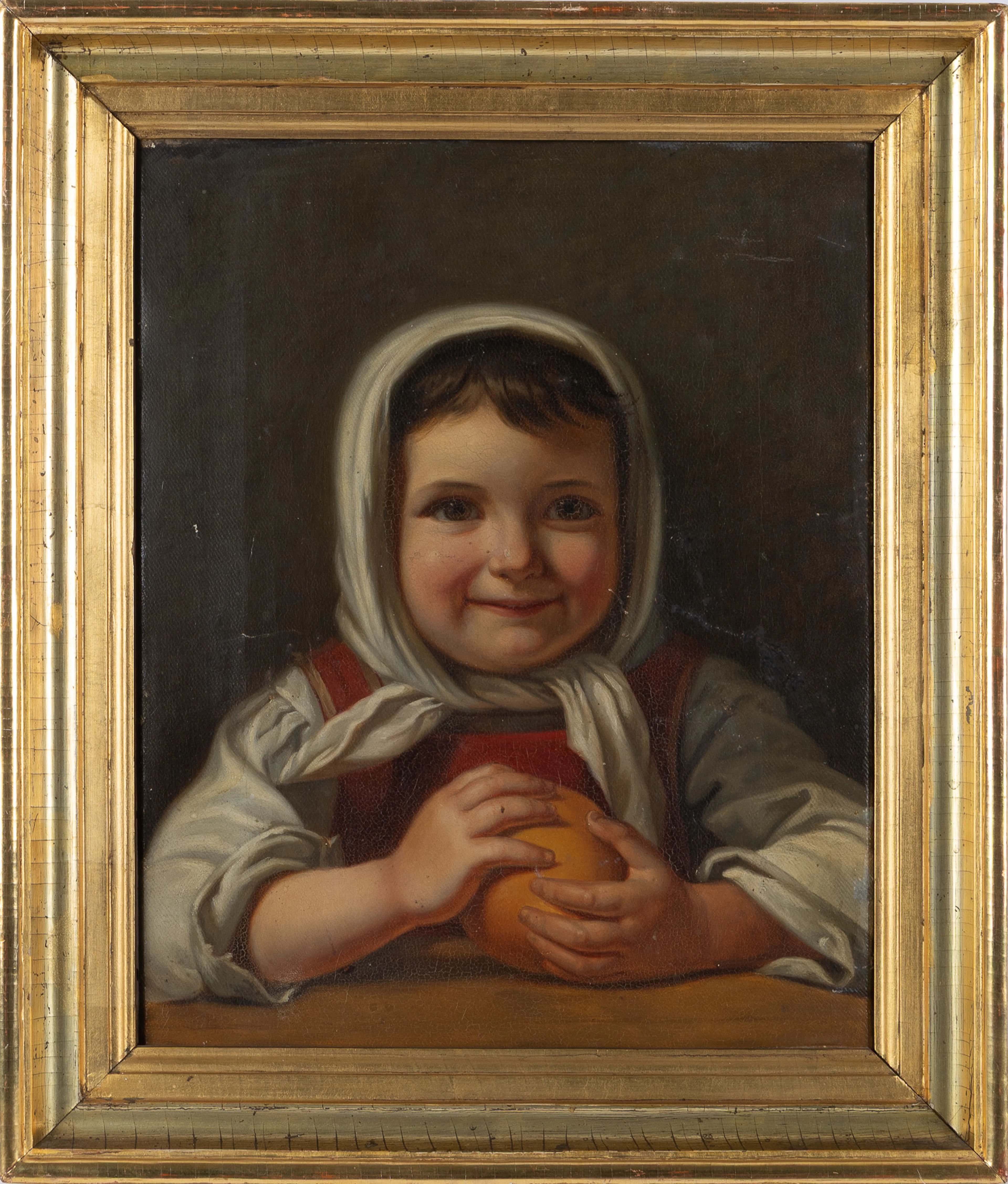 OKÄND KONSTNÄR. Flicka med apelsin, kopia efter Amalia Lindegren, olja på duk.