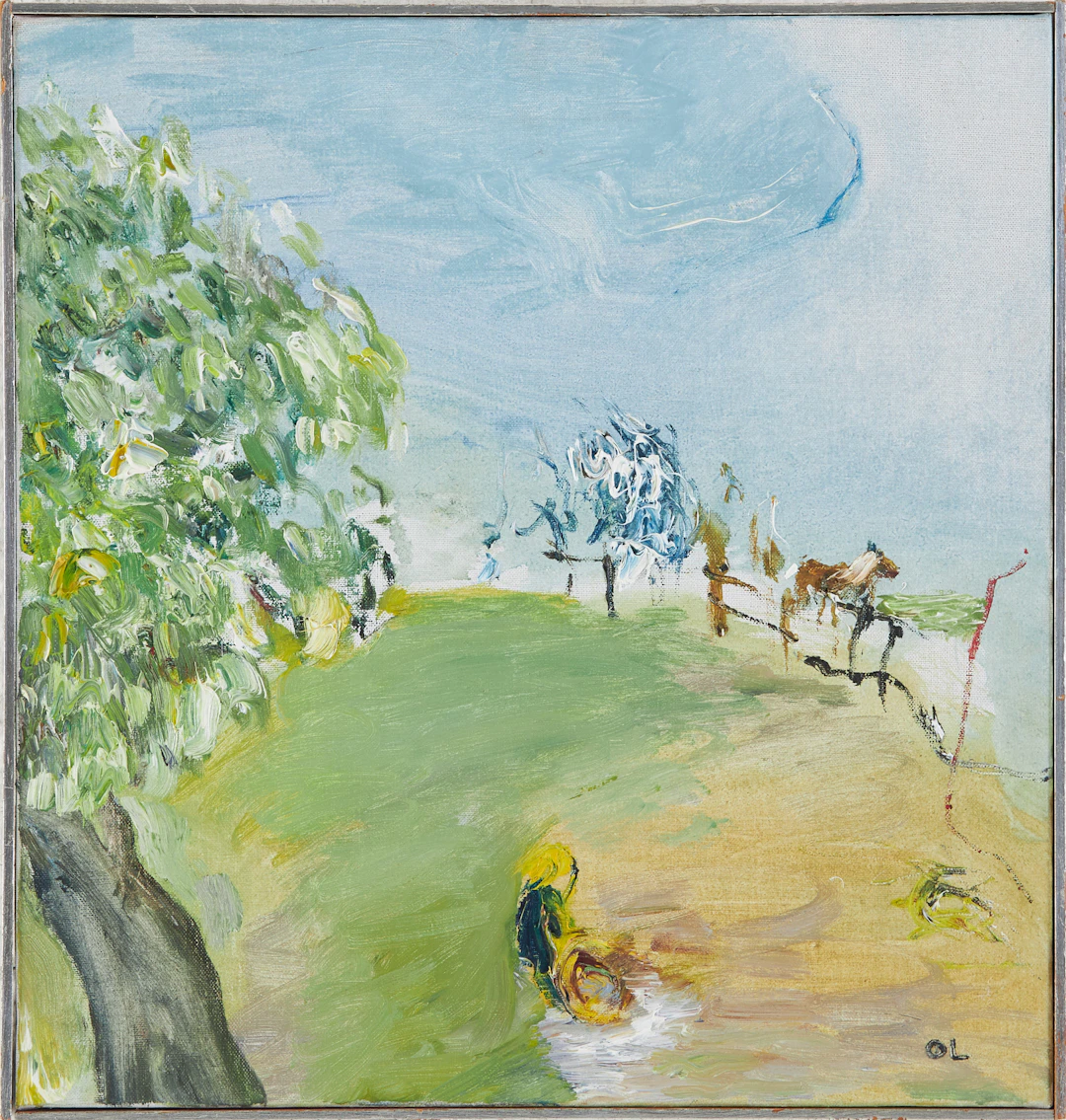 OLLE LINDGREN (FÖDD 1930). "Barnet, Hästen och Trädet", olja på duk