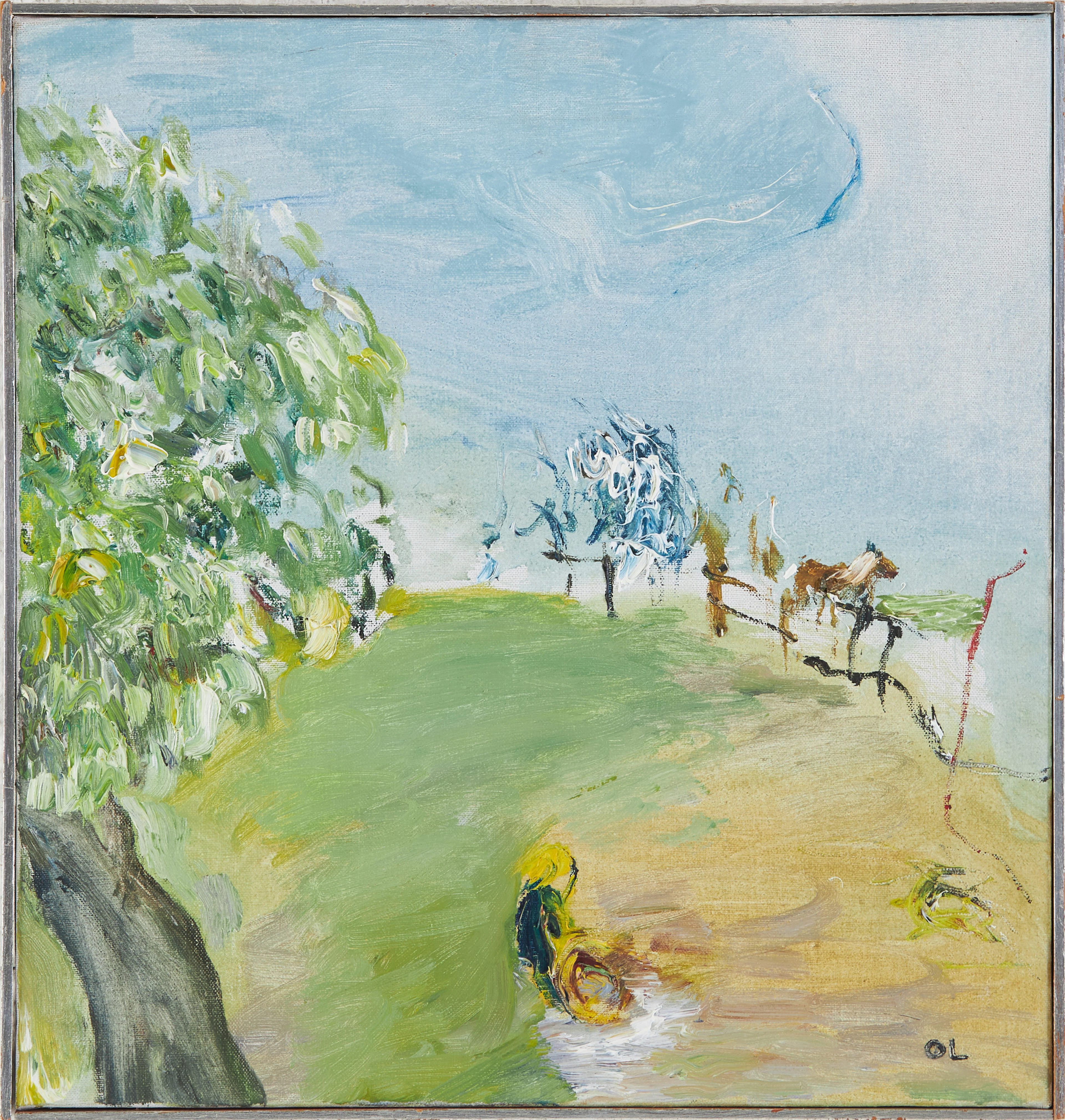 OLLE LINDGREN (FÖDD 1930). "Barnet, Hästen och Trädet", olja på duk