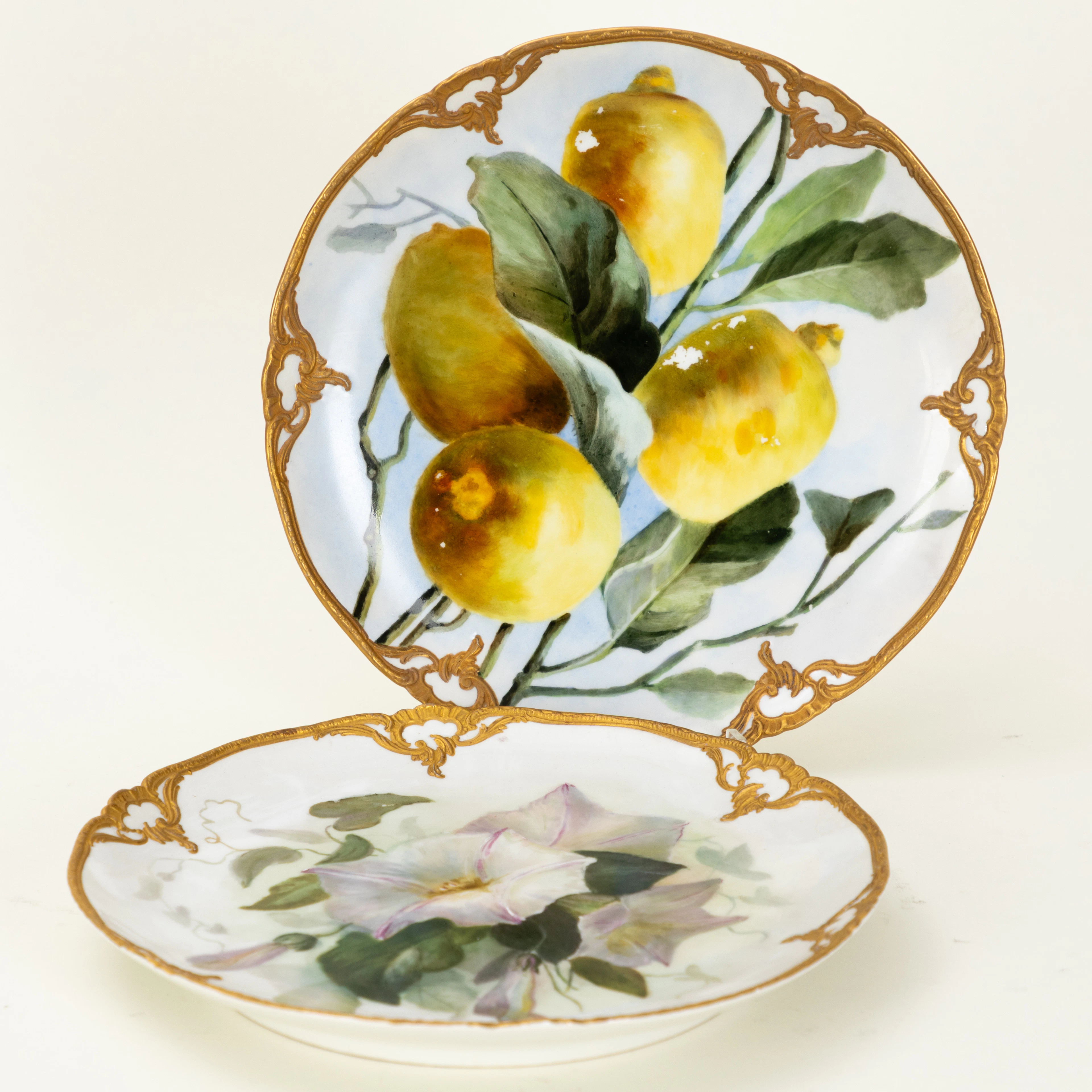 KPM. Zwei Teller mit Obst und Blumendekor, Hausmalerei, Berlin, 20.Jh. (2).