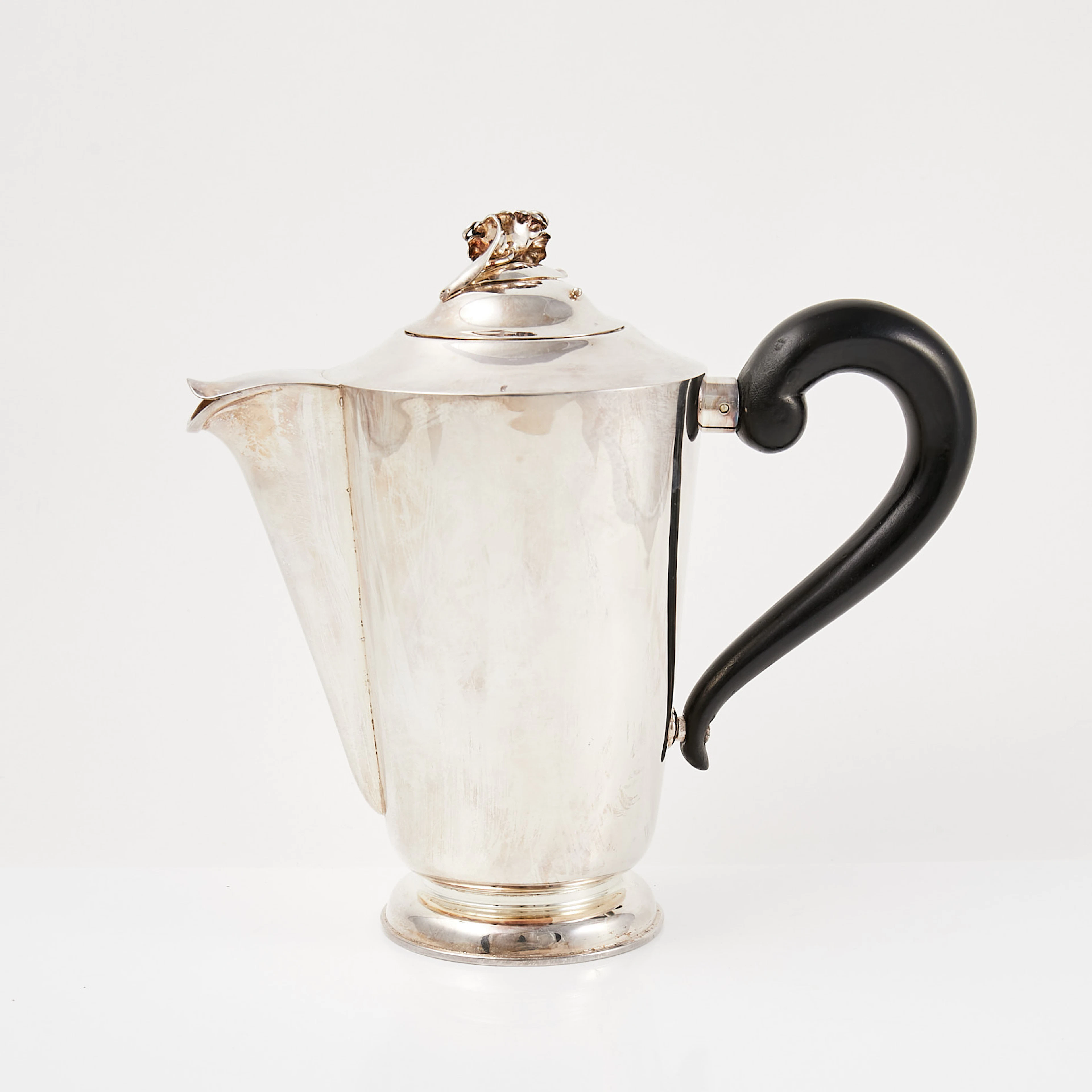 KAFFEKANNA, silver, svärtat handtag i trä, krönt med blomma, Caneman